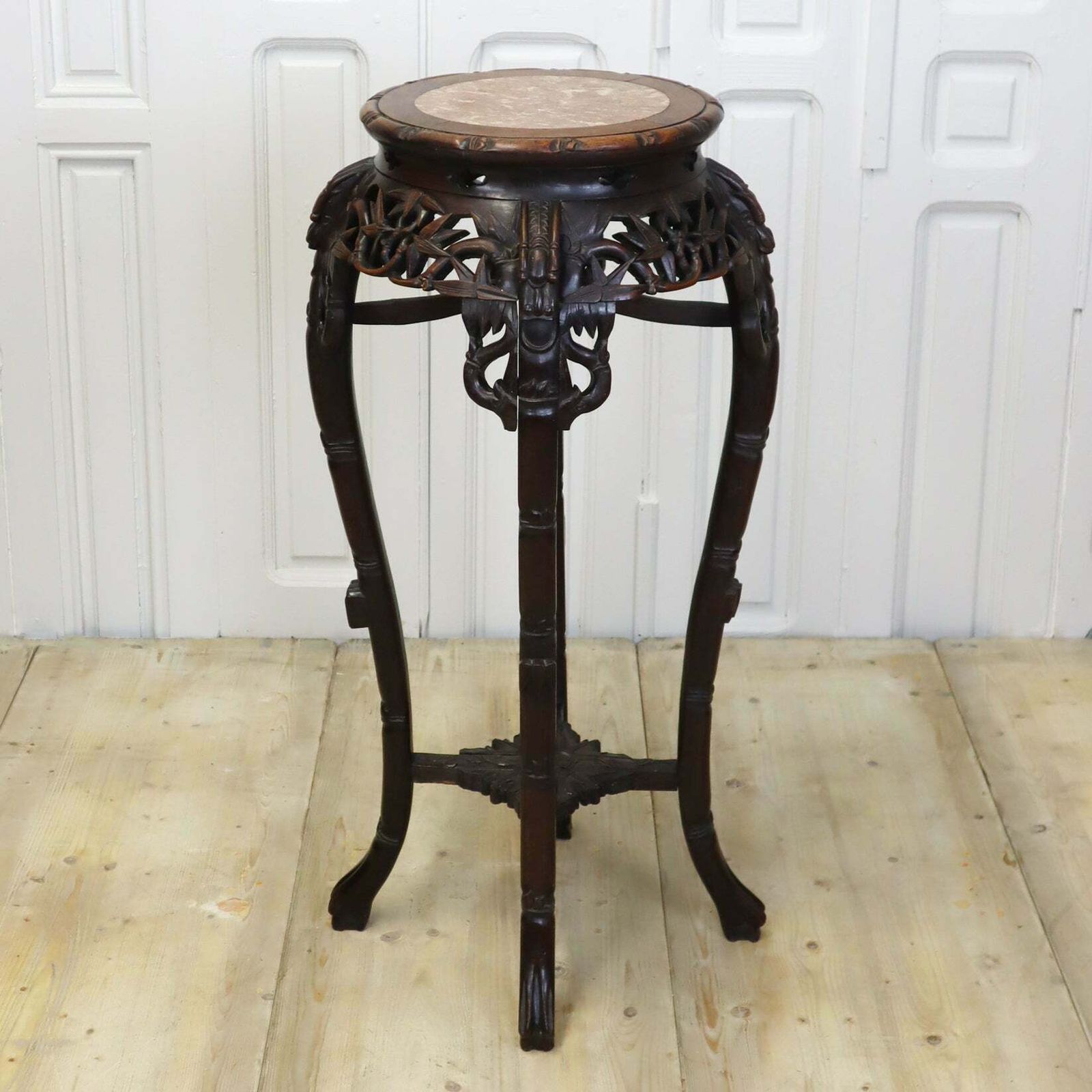 Antique Chinese Marble & Hardwood Jardiniere Stand Table