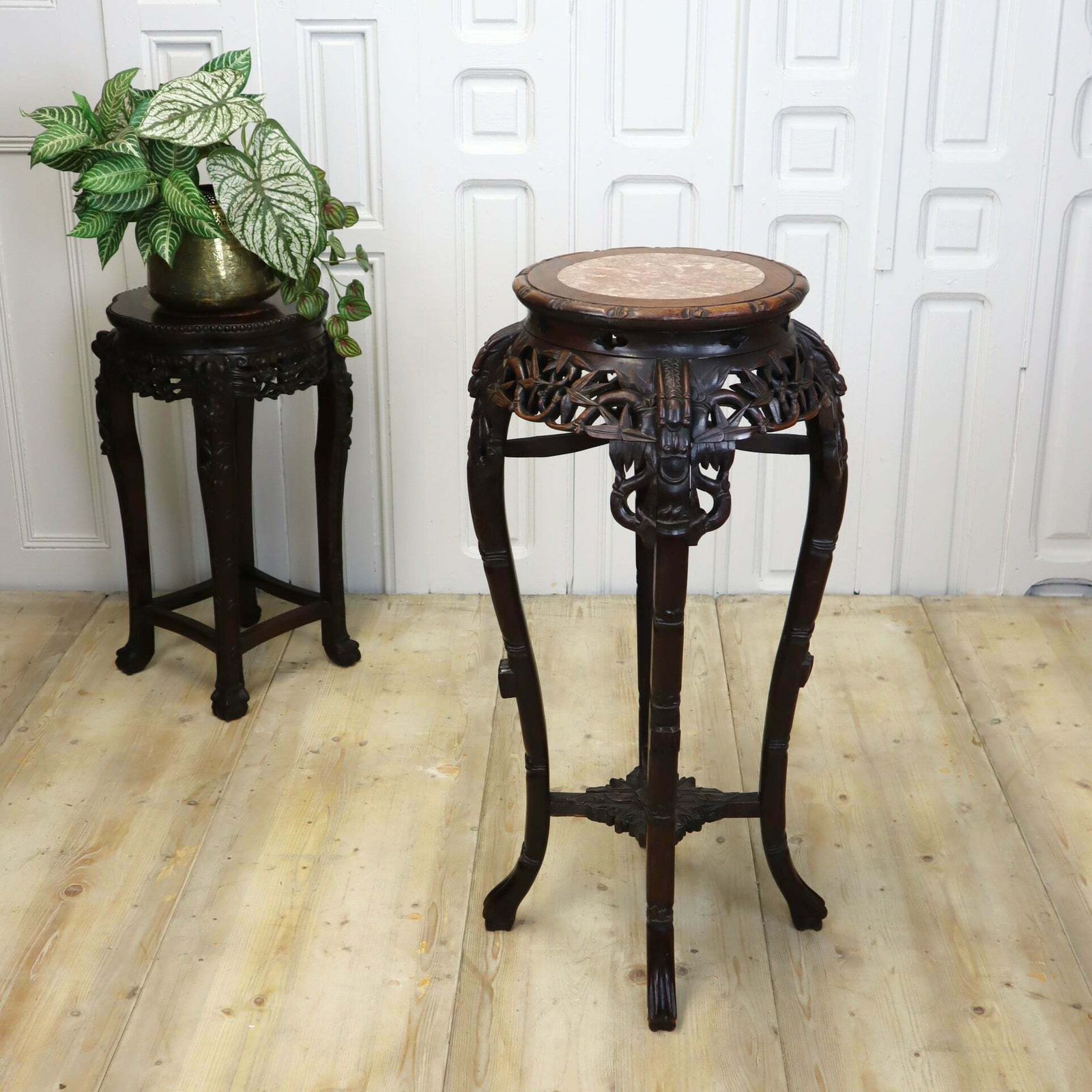 Antique Chinese Marble & Hardwood Jardiniere Stand Table photo Home Decor