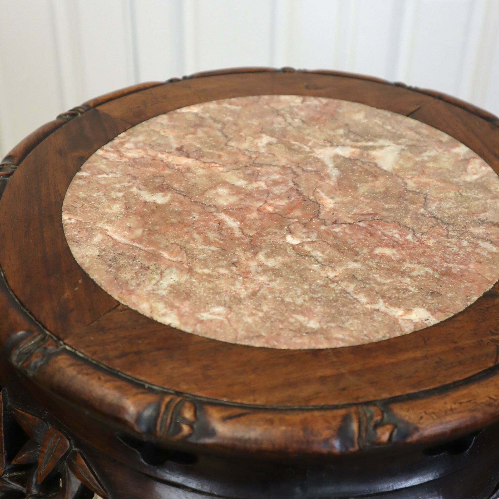 Antique Chinese Marble & Hardwood Jardiniere Stand Table photo vintage
