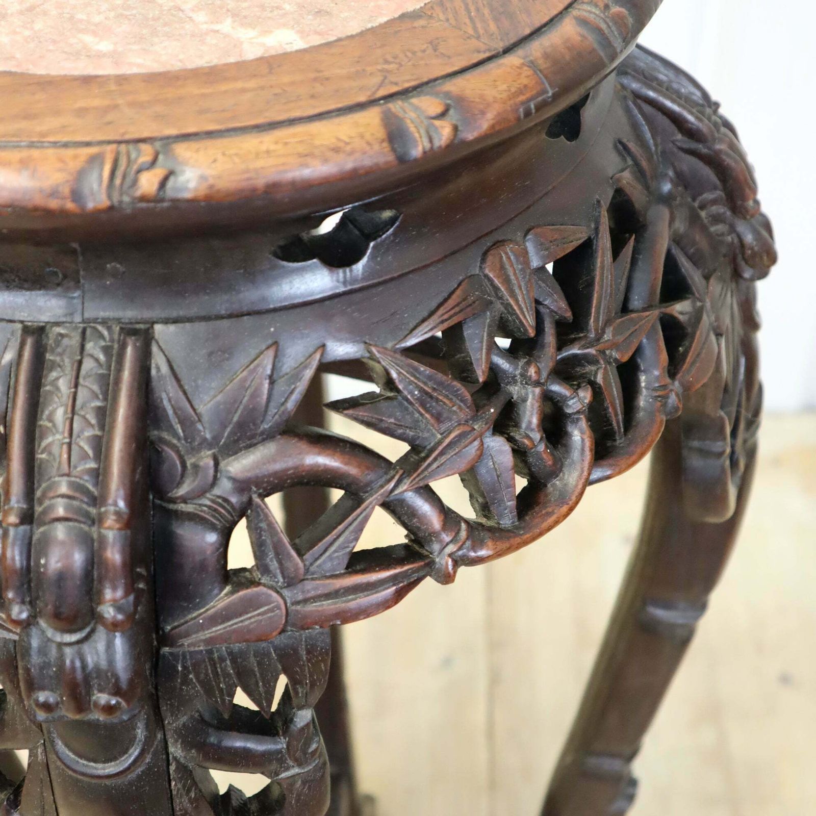 photo furniture Antique Chinese Marble & Hardwood Jardiniere Stand Table