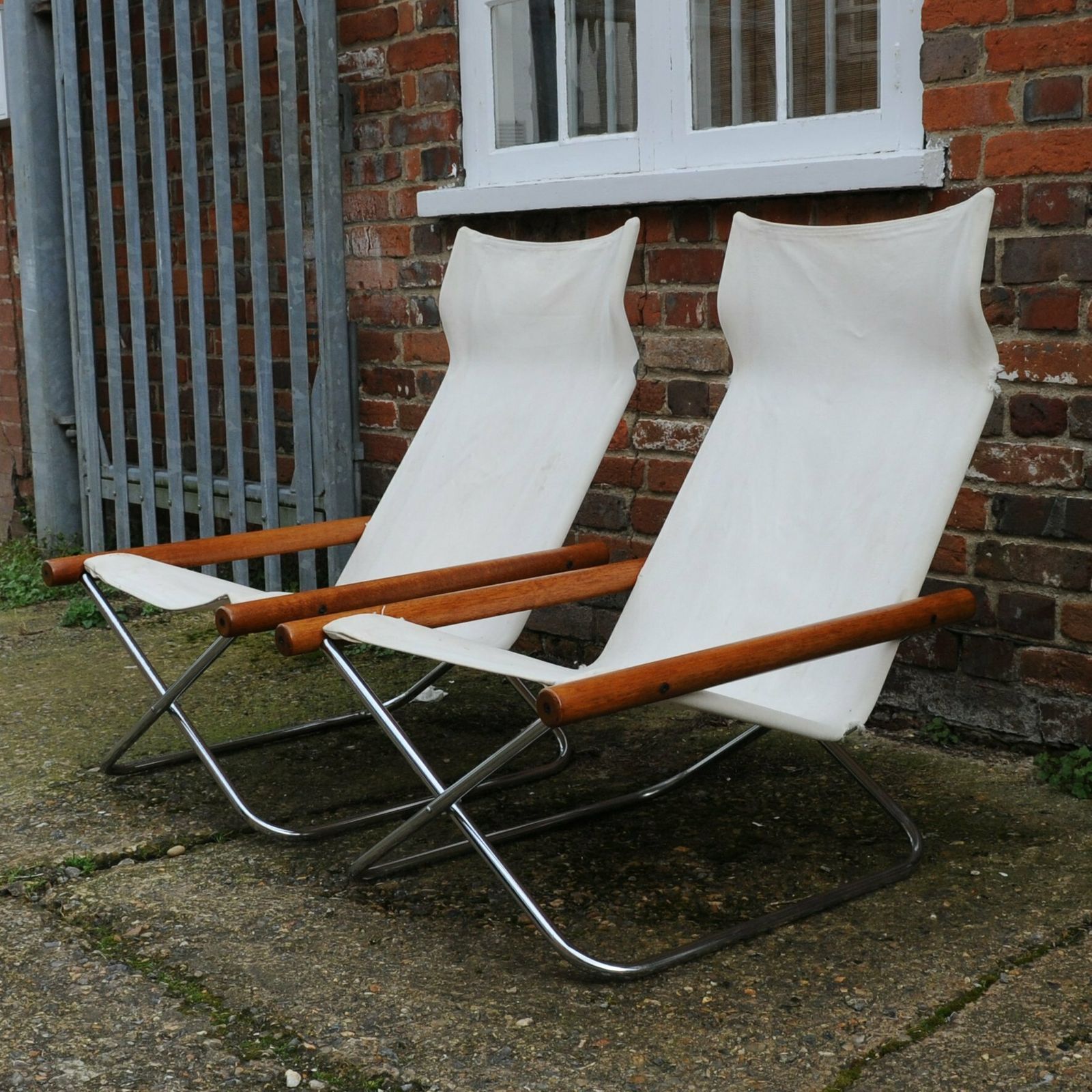 White Canvas Ny Chairs By Takeshi Nii, Japan, 1950s, Set Of 2 photo buy