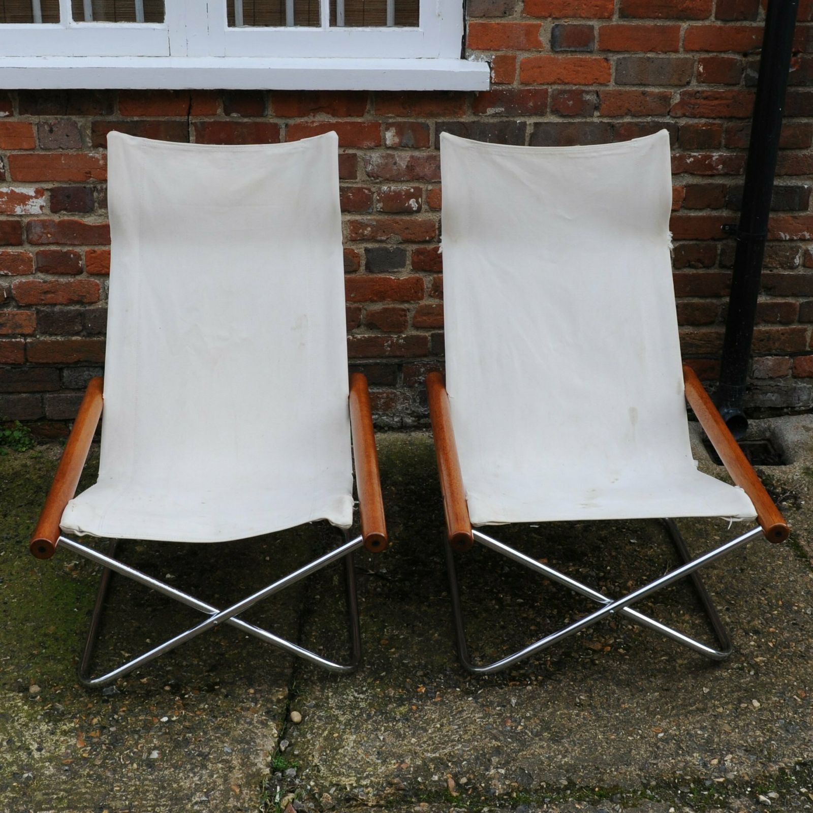 White Canvas Ny Chairs By Takeshi Nii, Japan, 1950s, Set Of 2 photo vintage