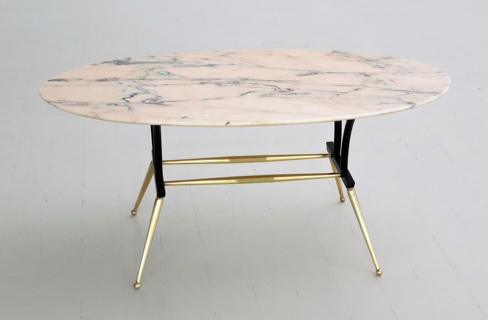 Italian Midcentury Coffee Table With Pink And Grey Marble And Brass Feet, 1950s photo buy