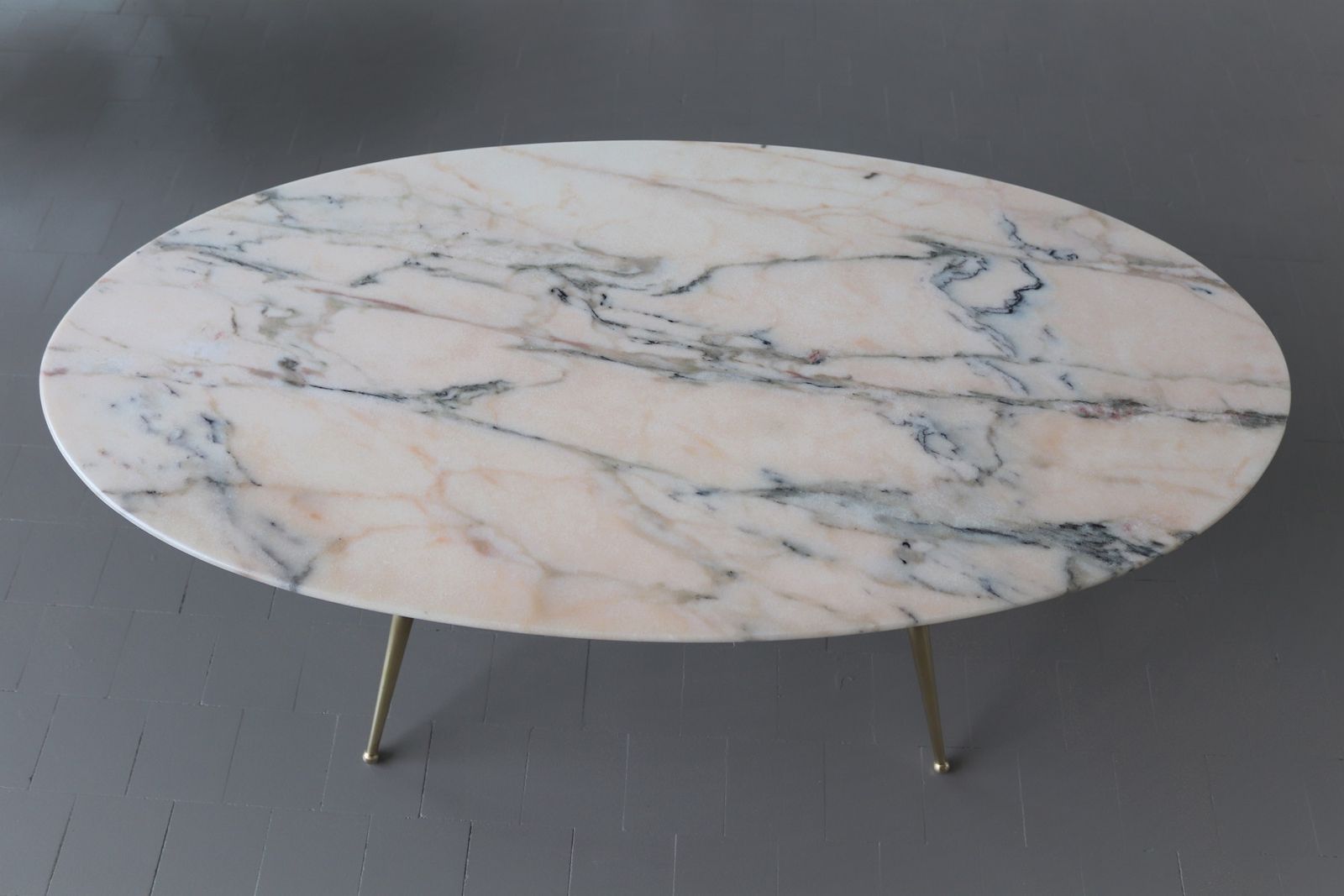 photo buy Italian Midcentury Coffee Table With Pink And Grey Marble And Brass Feet, 1950s