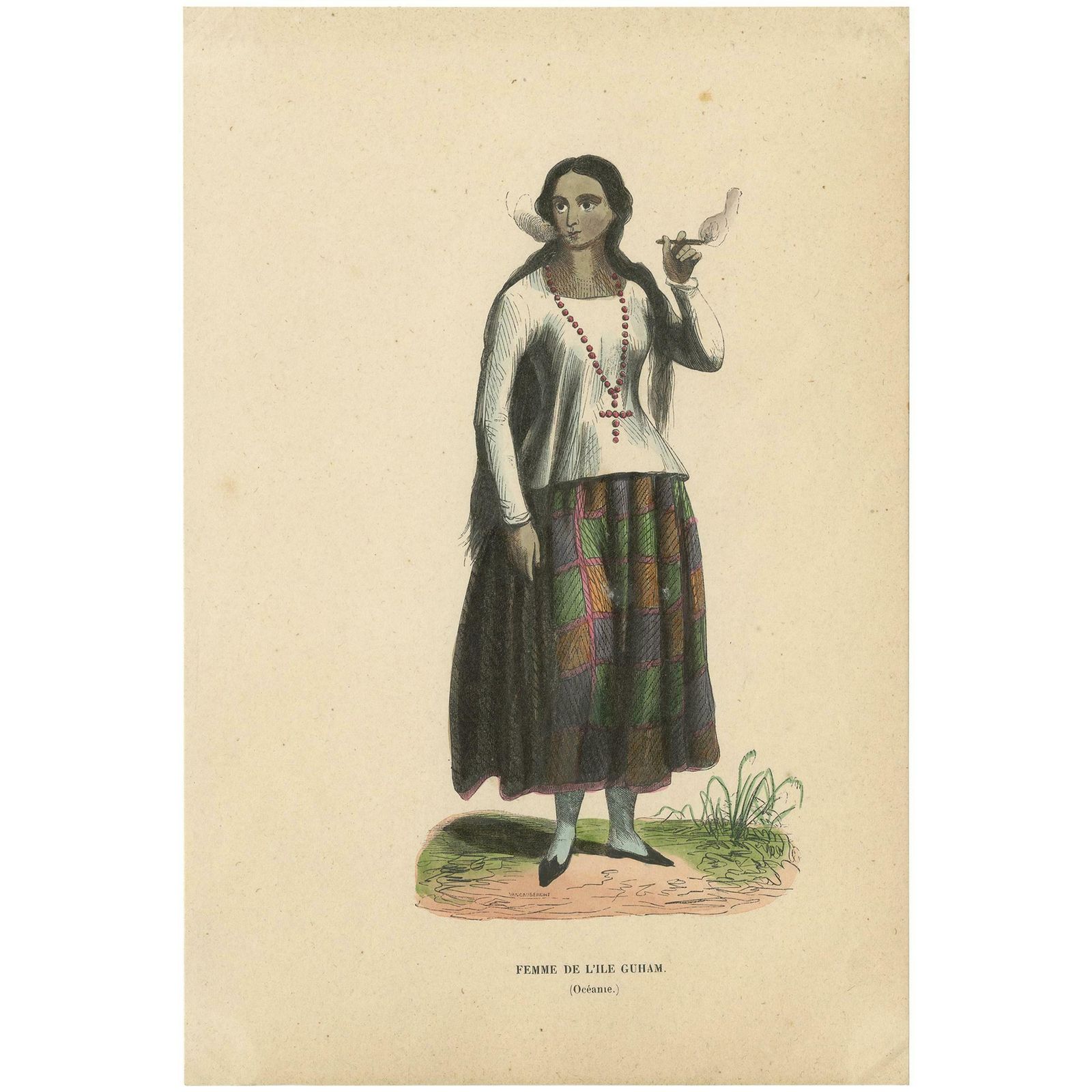 Antique Costume Print Of A Woman Of Guam By Wahlen, 1843 photo for sale