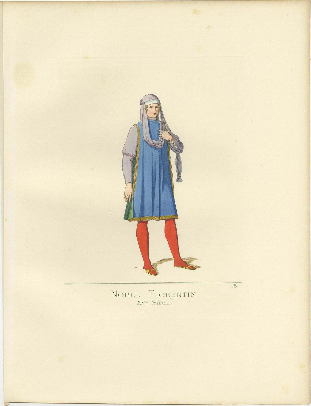 Antique Print Of A Nobleman From Florence, 15th Century, By Bonnard, 1860 photo Art