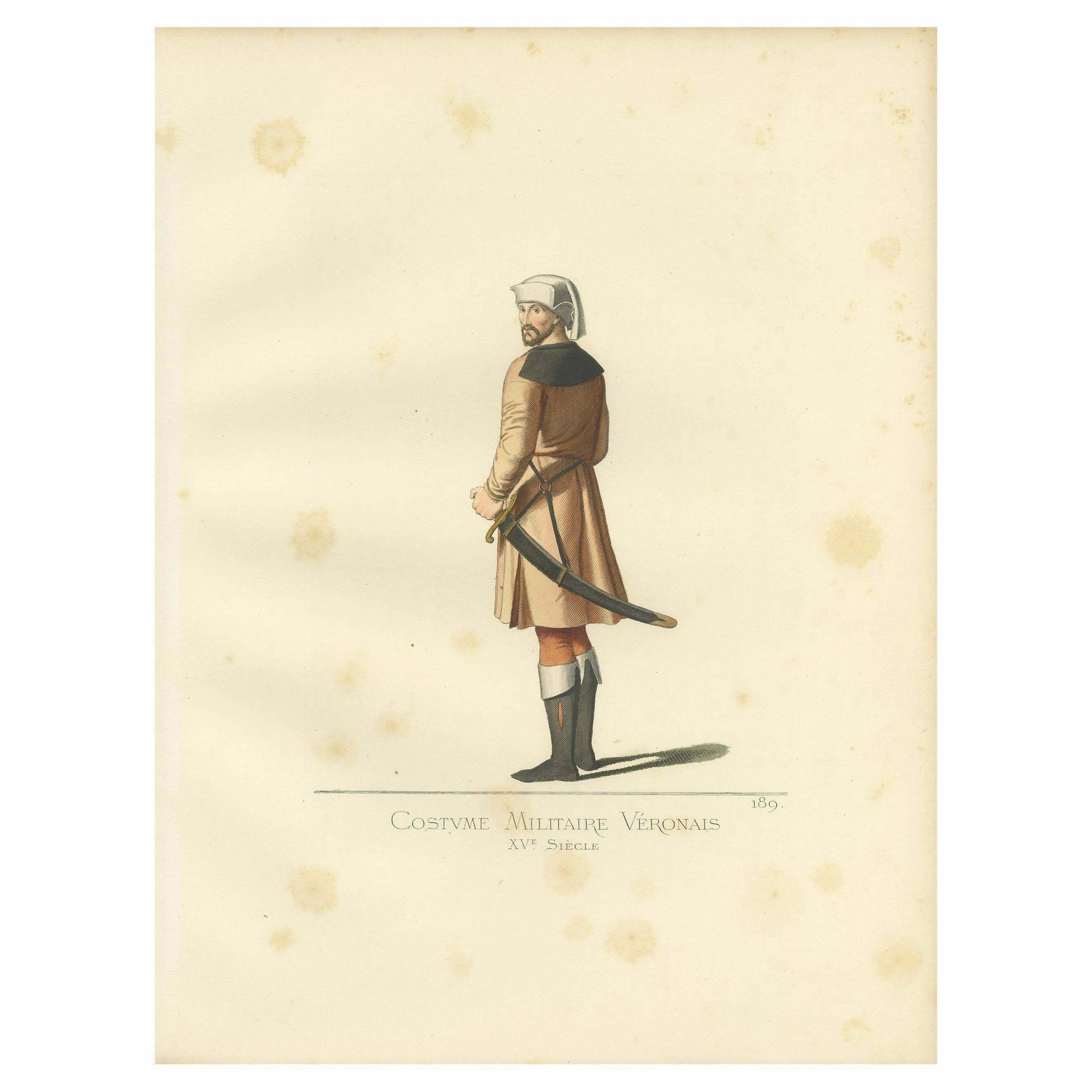 Antique Print Of A 15th Century Veronese Military Costume By Bonnard, 1860