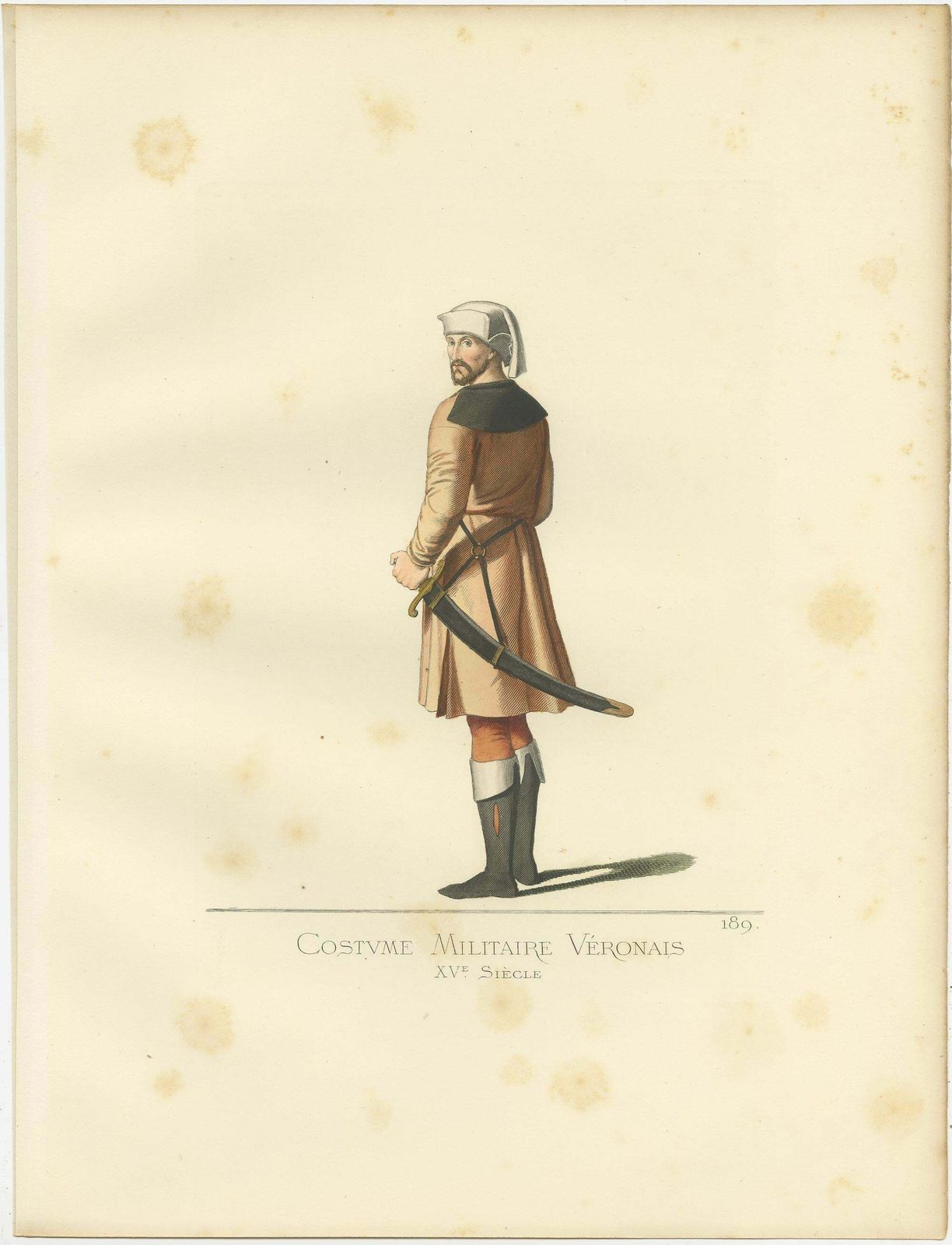 Antique Print Of A 15th Century Veronese Military Costume By Bonnard, 1860 photo for sale