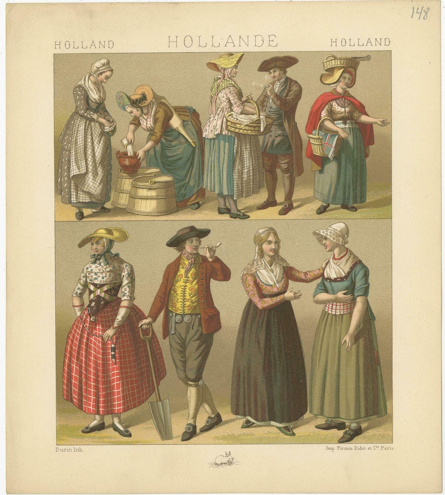 Pl. 148 Antique Print Of Holland Outfits By Racinet, 'Circa 1880' photo Art