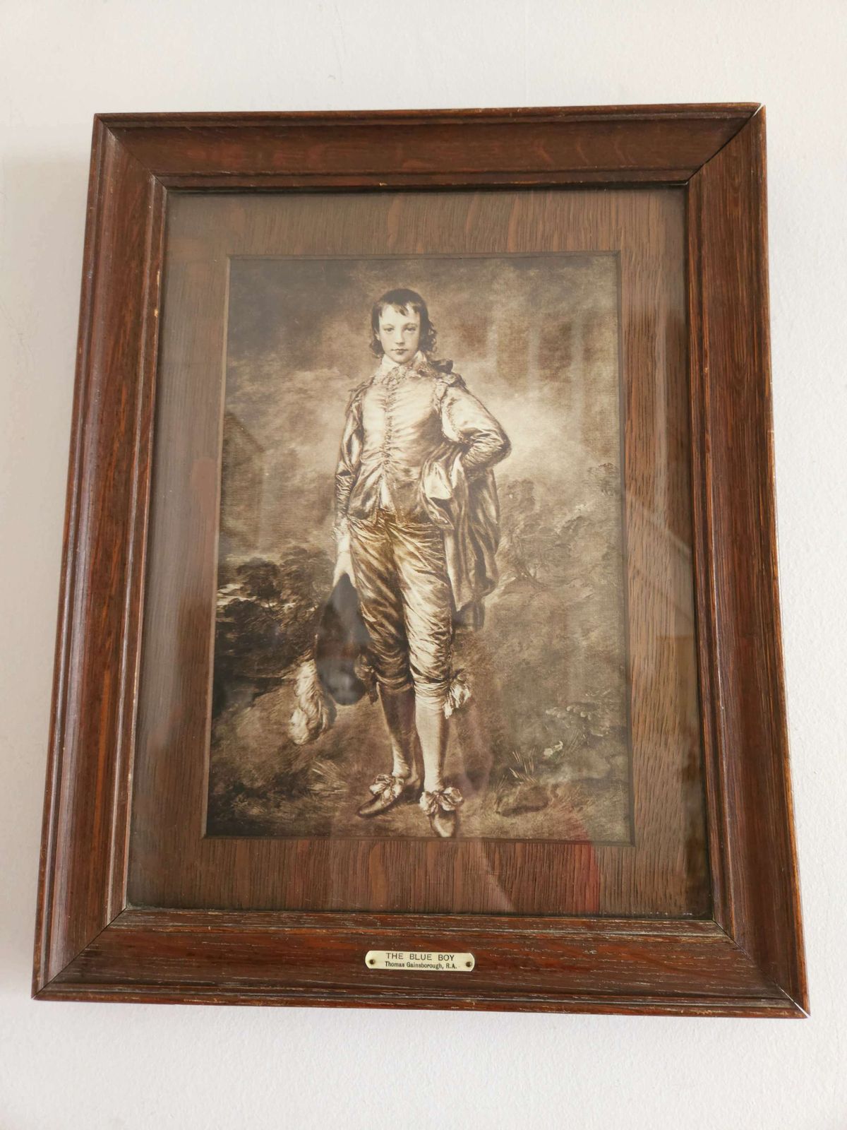 Antique, Oak Framed Black & White Print Of The Blue Boy By Gainsborough photo Art