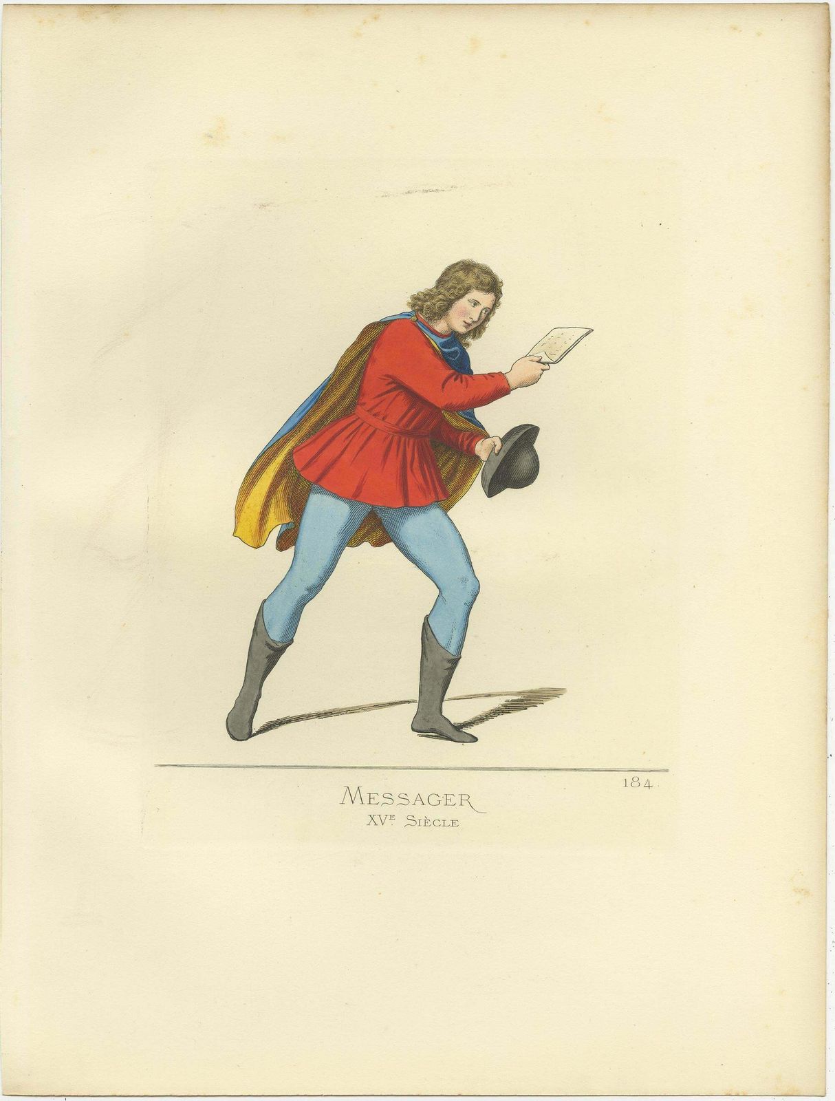 Antique Print Of A Messenger, 15th Century, By Bonnard, 1860 photo for sale
