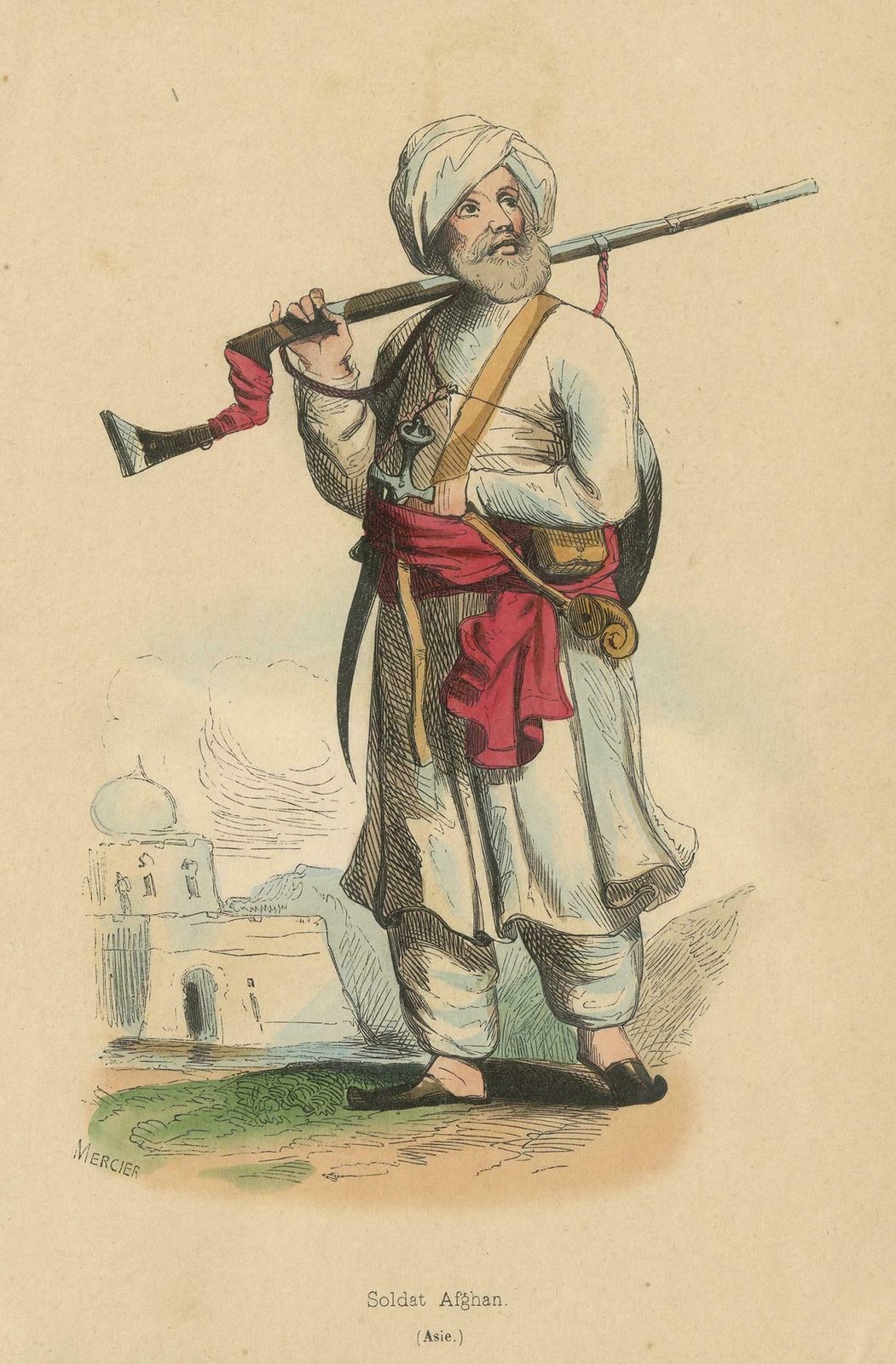 Antique Costume Print Of An Afghan Soldier By Wahlen, '1843' photo for sale