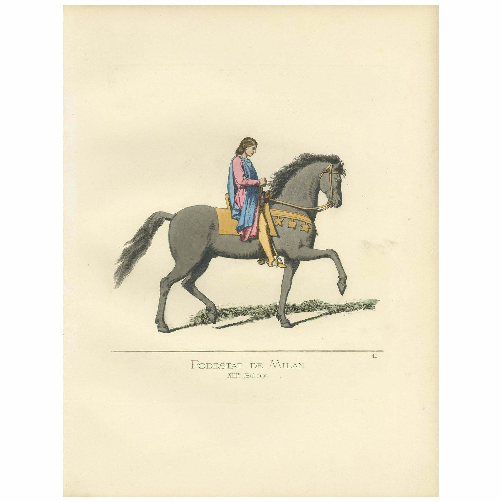 Antique Print Of A Podestà From Milan By Bonnard, 1860