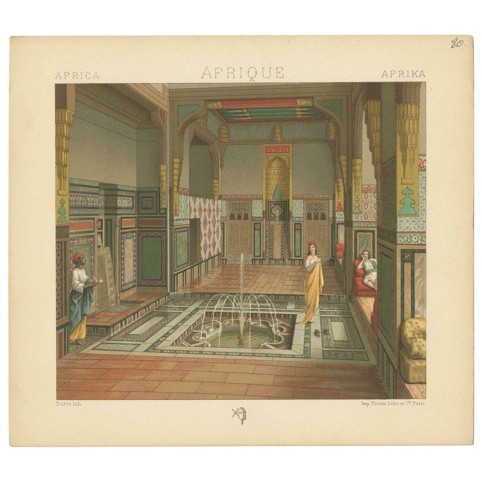 Pl. 80 Antique Print Of African Interior By Racinet, 'Circa 1880'