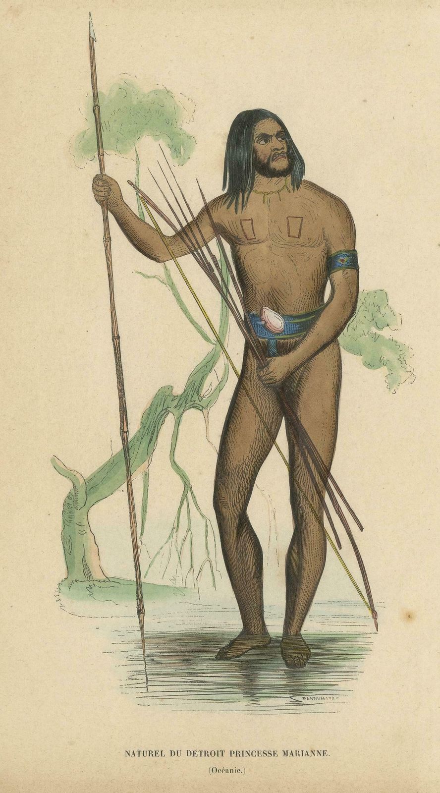 Antique Costume Print Of A Native Of Marianna Island By Wahlen, 1843 photo furniture