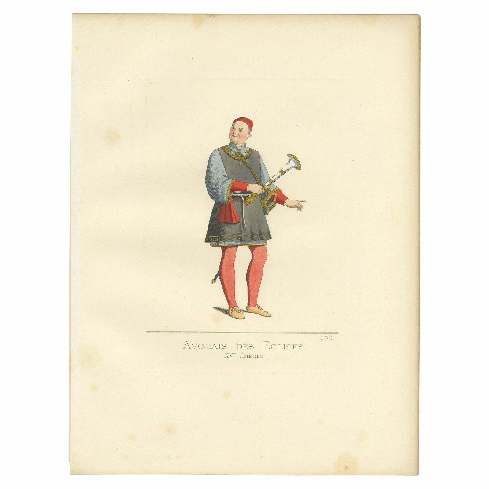 Antique Print Of A Church Lawyer, 15th Century, By Bonnard, 1860
