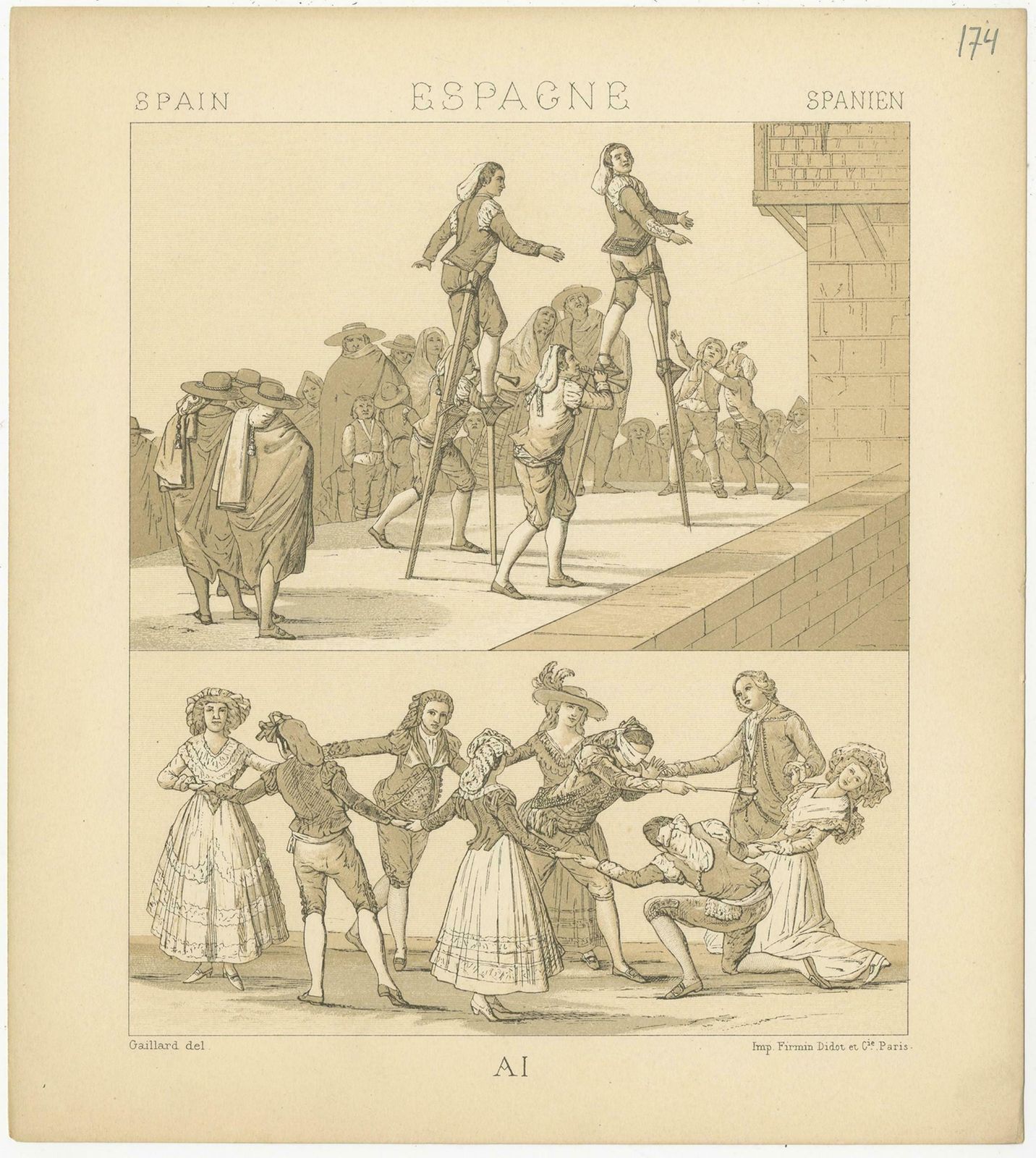 Antique Print Of Spanish Scenes By Racinet, 'Circa 1880' photo Art
