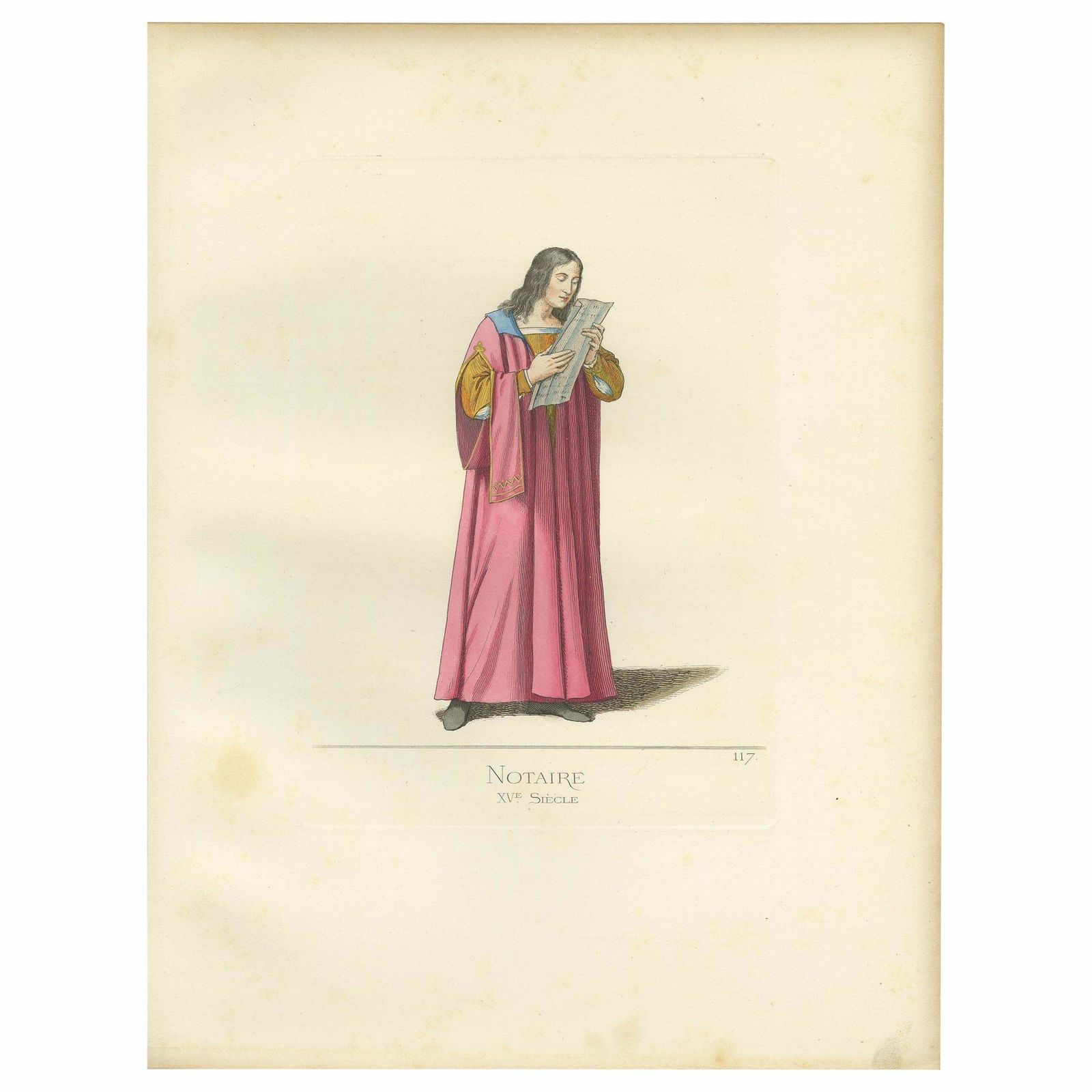 Antique Print Of A Notary, Italy, 15th Century, By Bonnard, 1860