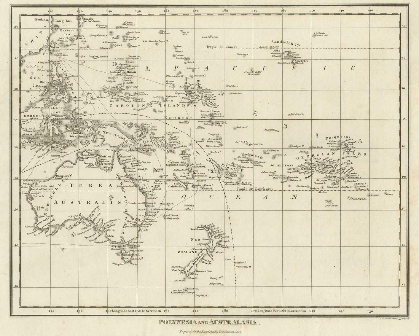 Antique Map Of Polynesia And Australasia By Neele, 1825 photo furniture
