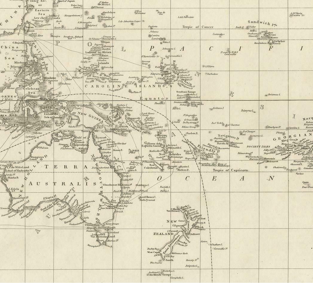 Antique Map Of Polynesia And Australasia By Neele, 1825 photo for sale