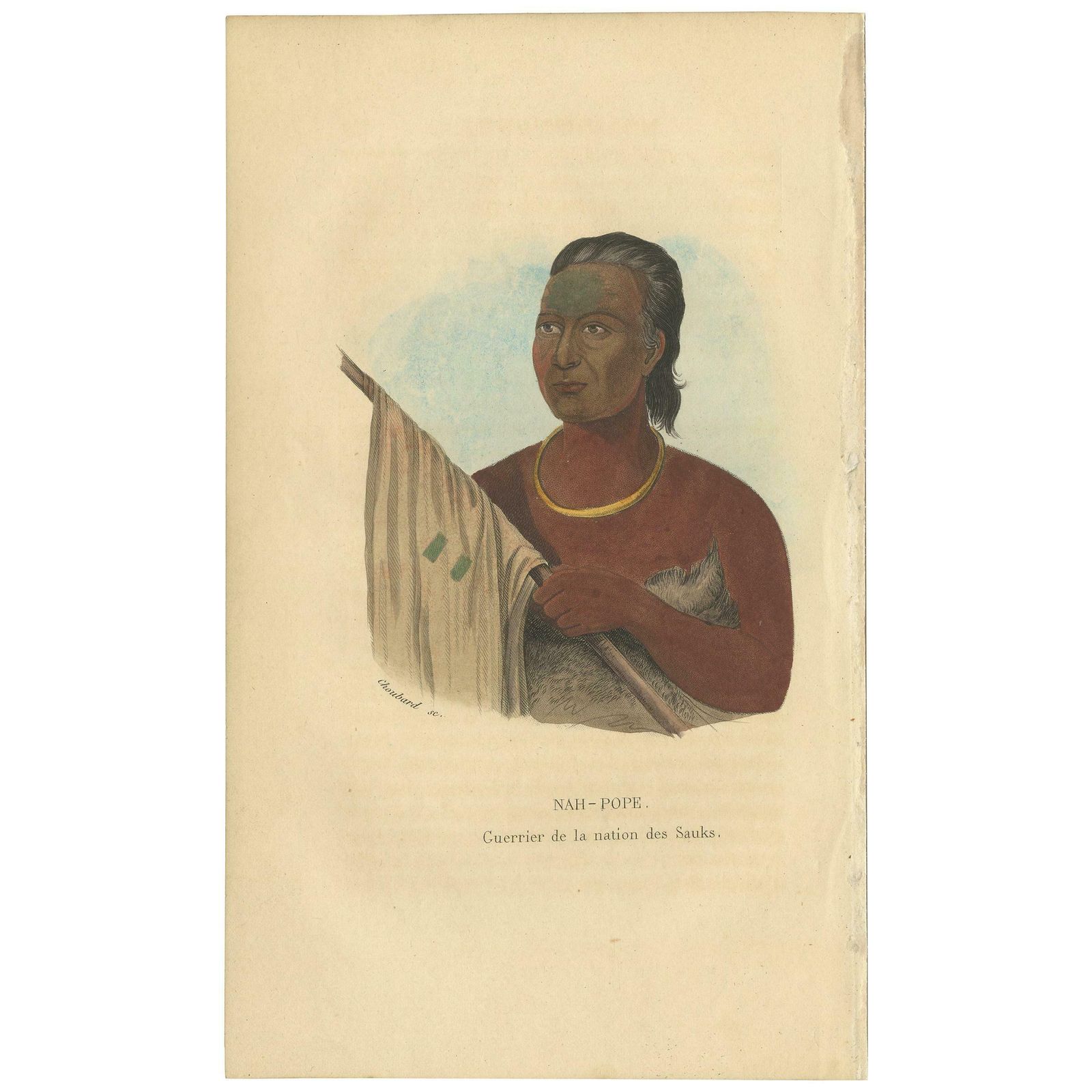 Antique Print Of A Warrior Of The Sauk By Prichard '1843'