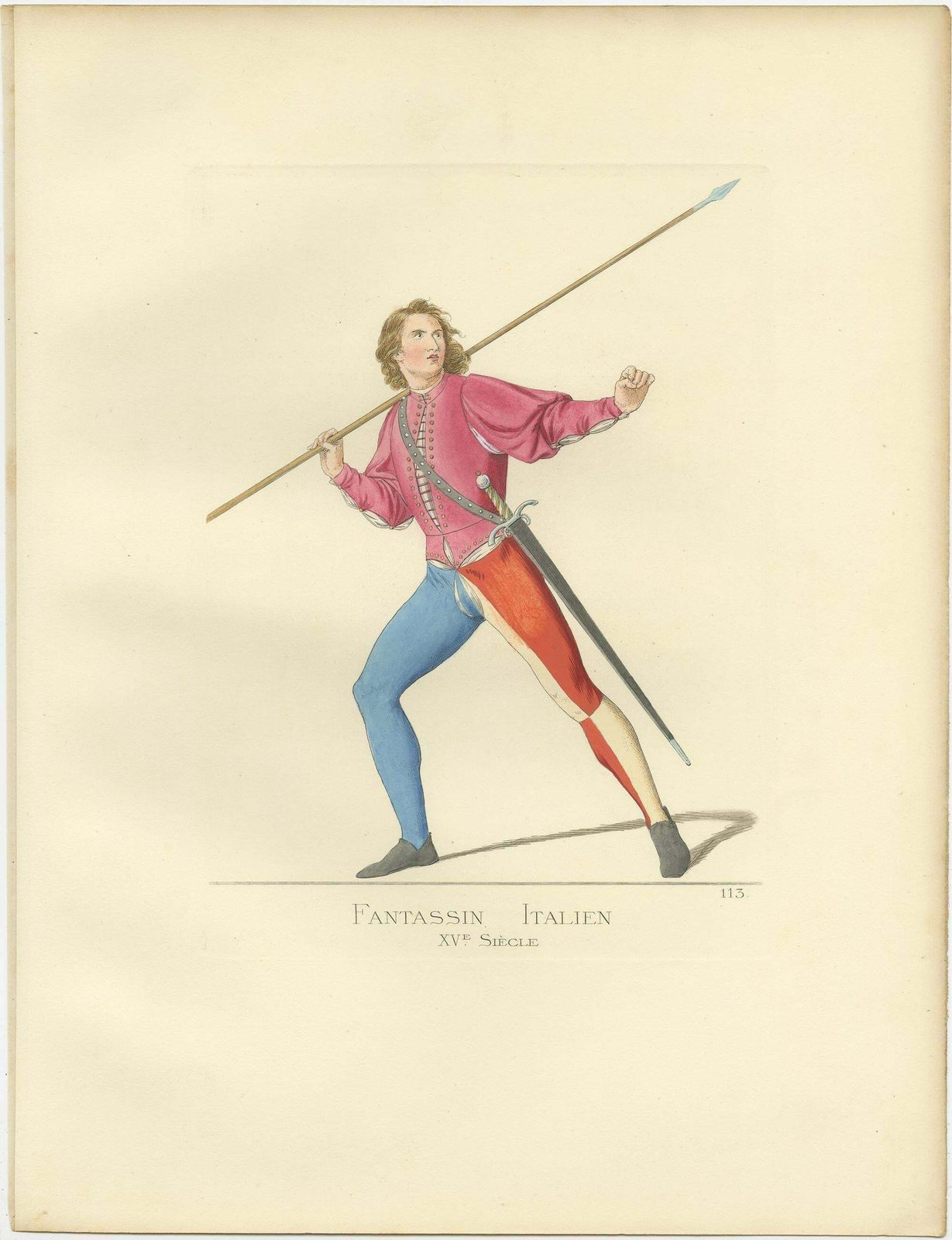 Antique Print Of An Infantry Soldier, Italy, 15th Century, By Bonnard, 1860 photo Art