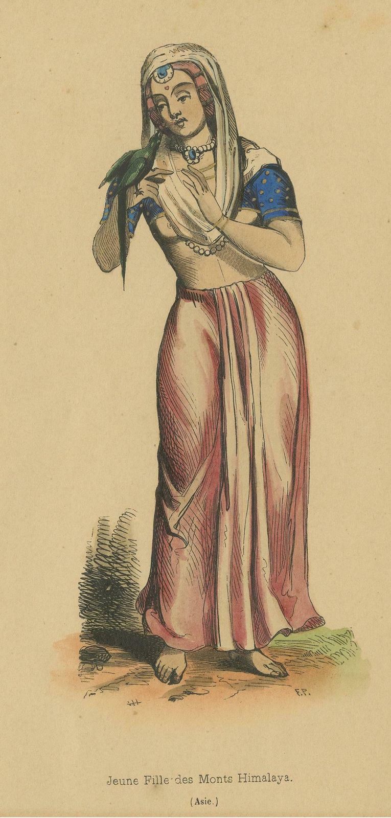Antique Costume Print Of A Young Lady Of Mount Himalayas By Wahlen '1843' photo for sale