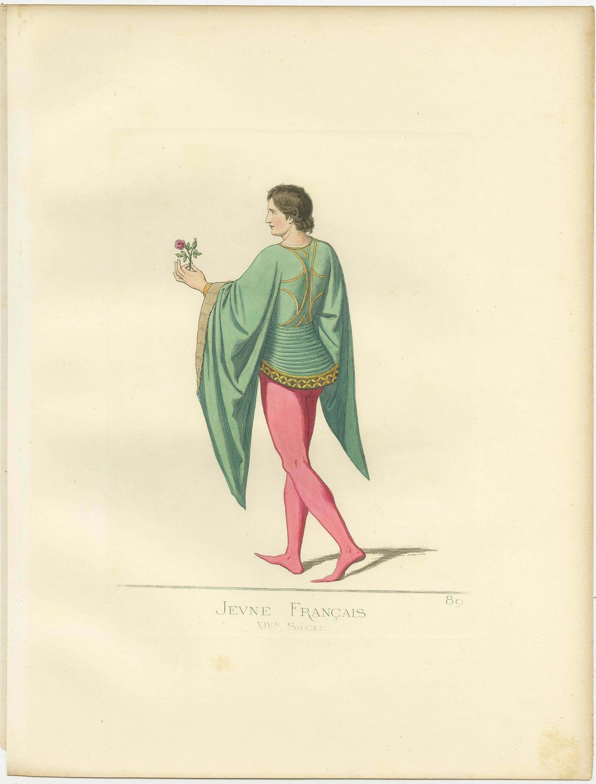 Antique Print Of A Young Frenchman, 14th Century, By Bonnard, 1860 photo for sale