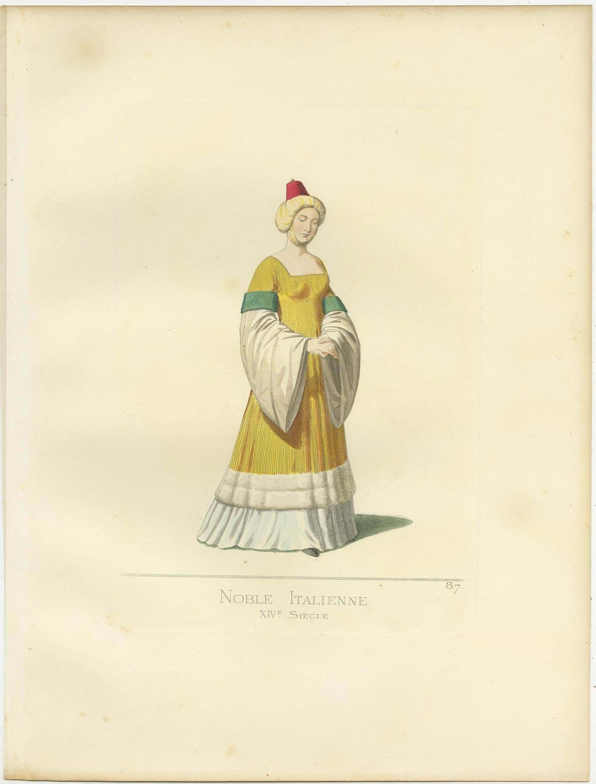 Antique Print Of An Italian Noblewoman, 14th Century, By Bonnard, 1860 photo for sale