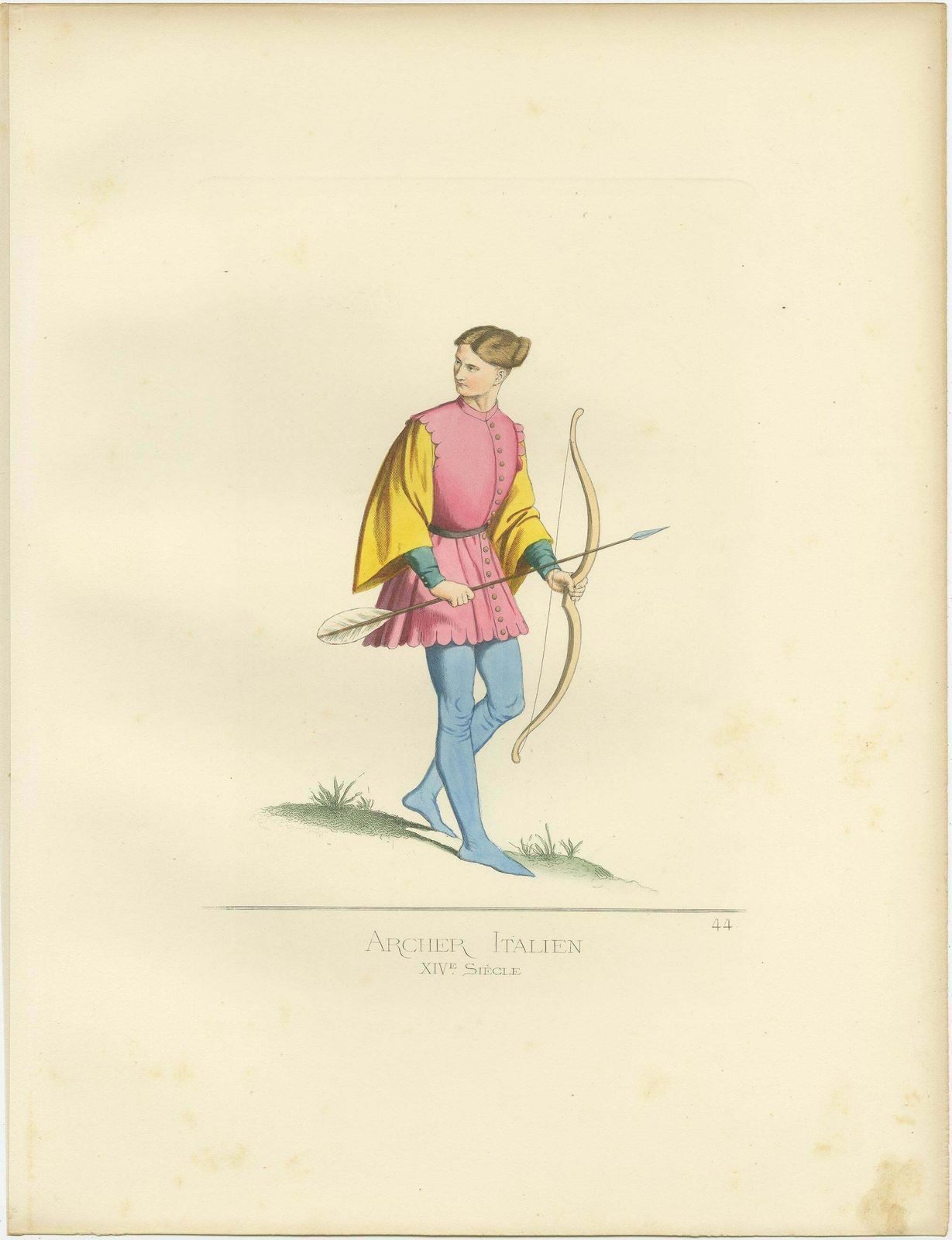 Antique Print Of An Italian Archer, 14th Century, By Bonnard, 1860 photo Art