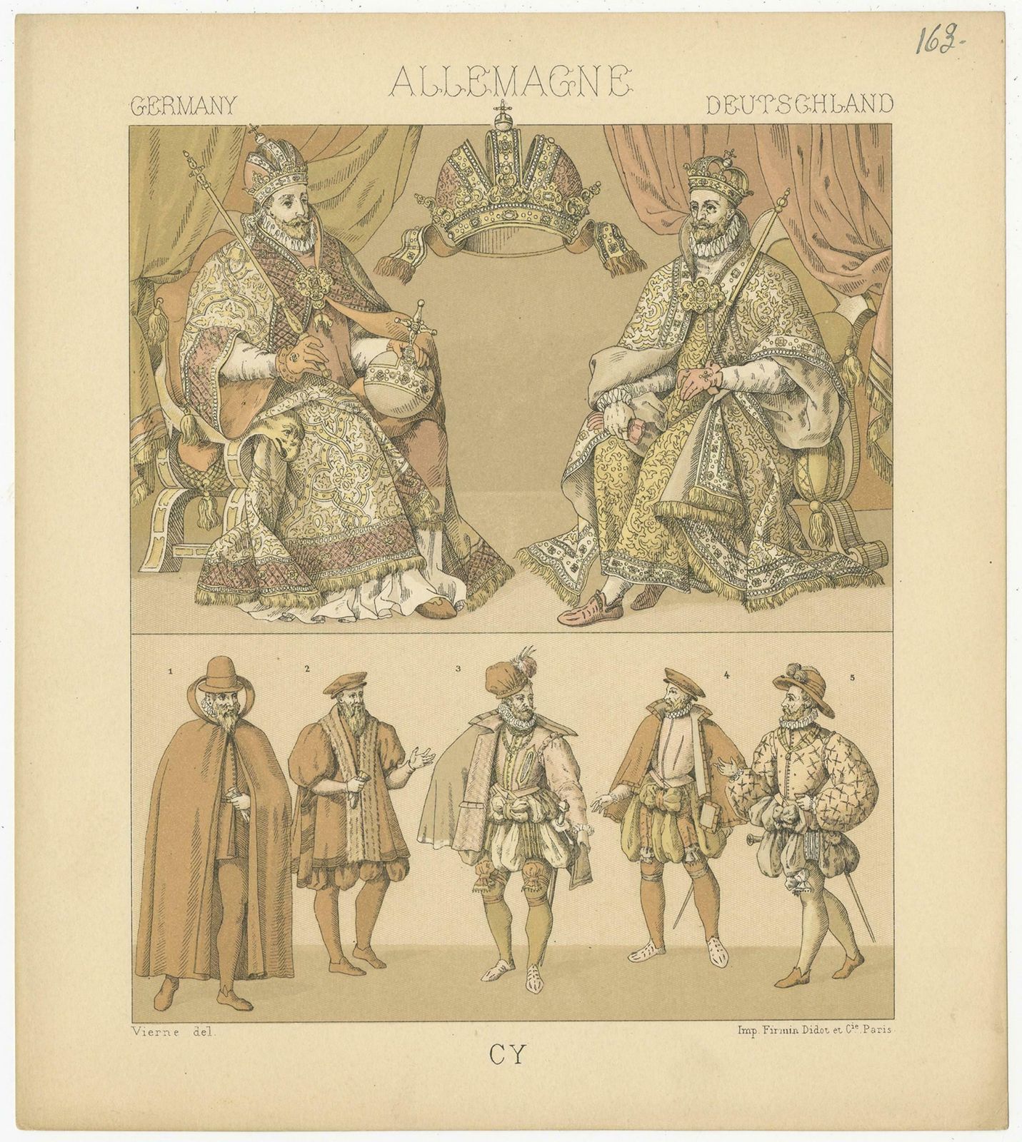 163 Antique Print Of German Royalty Outfits By Racinet, 'Circa 1880' photo furniture