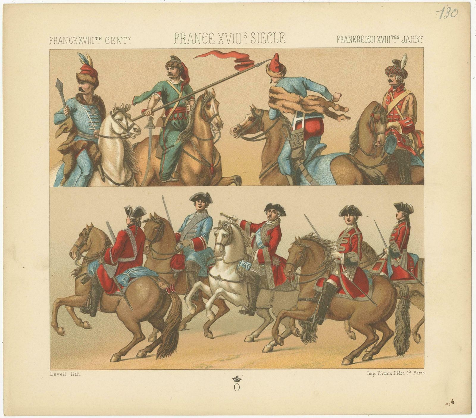 Pl. 130 Antique Print Of French 18th Century Military Outfits By Racinet photo furniture