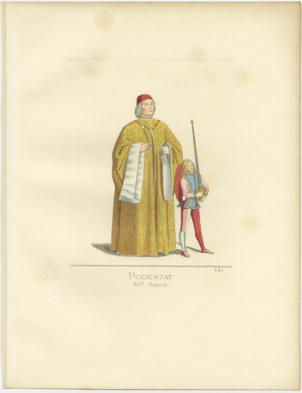Antique Print Of An Italian Podesta, 15th Century, By Bonnard, 1860 photo for sale