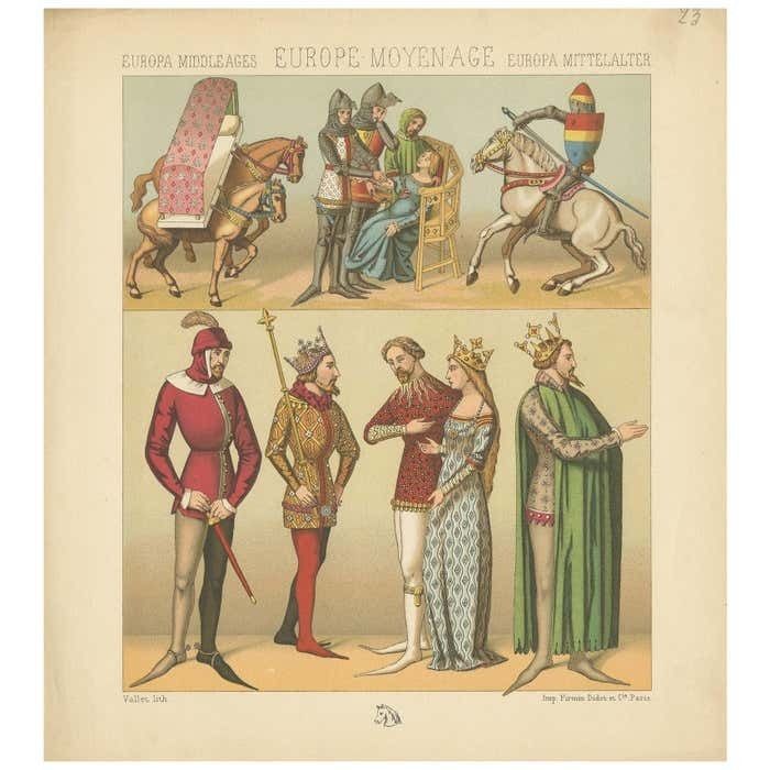 Pl. 23 Antique Print Of European Middle Ages Scene By Racinet Circa 1880