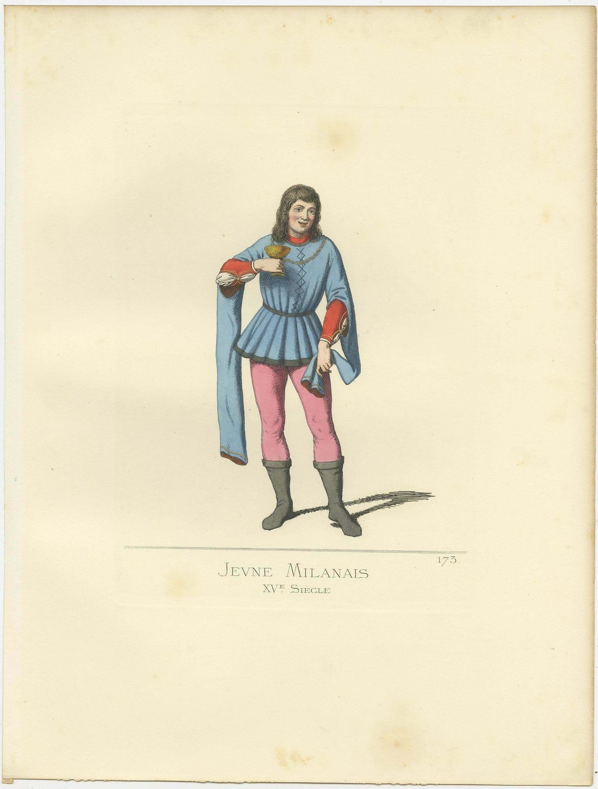 Antique Print Of A Young Man From Milan, 15th Century, By Bonnard, 1860 photo Art