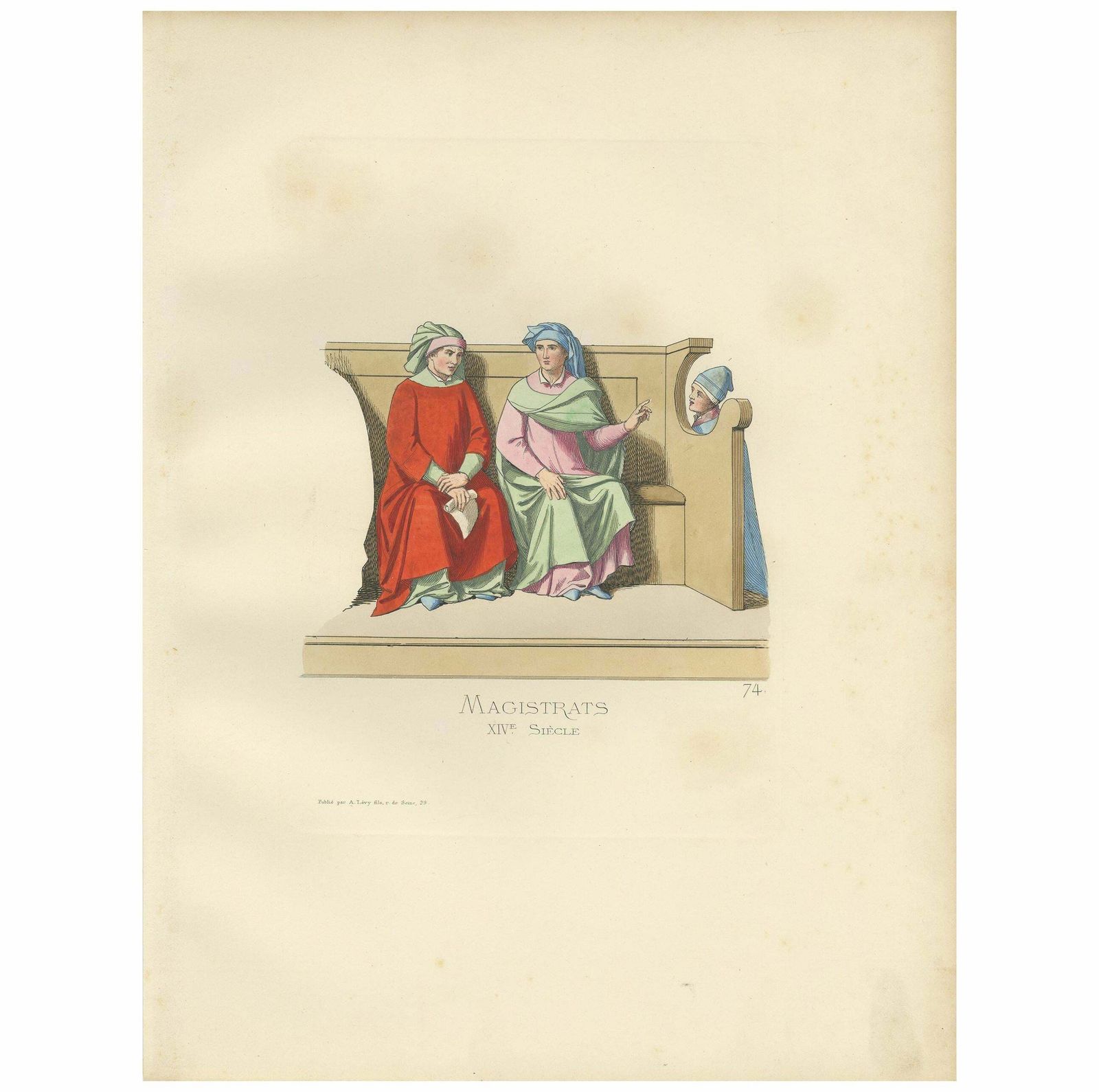 Antique Print Of Italian Magistrates, 14th Century, By Bonnard, 1860
