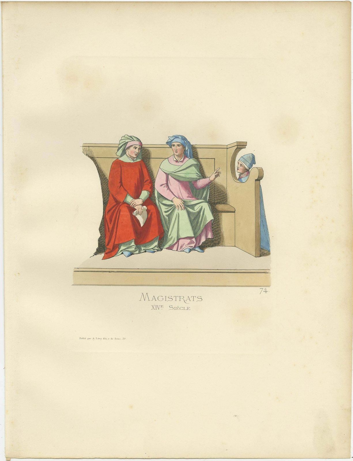 Antique Print Of Italian Magistrates, 14th Century, By Bonnard, 1860 photo for sale