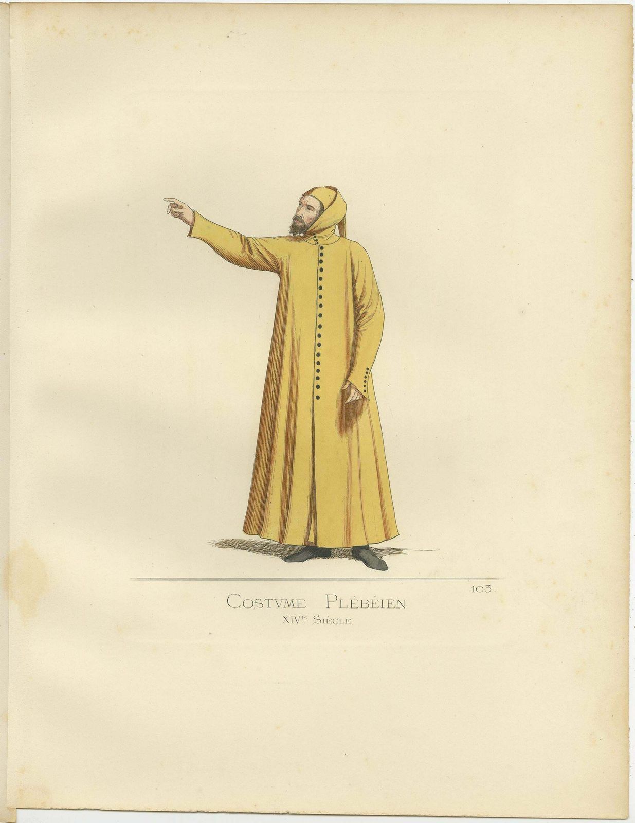 Antique Print Of A Plebeian Costume, Italy, 14th Century, By Bonnard, 1860 photo Art