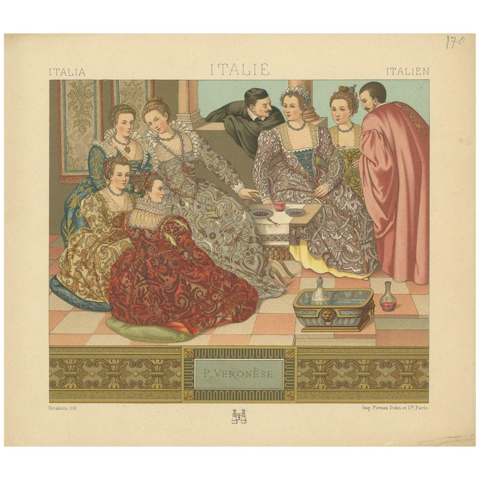 Pl. 170 Antique Print Of Italian P Veronese Costumes By Racinet, 'Circa 1880'