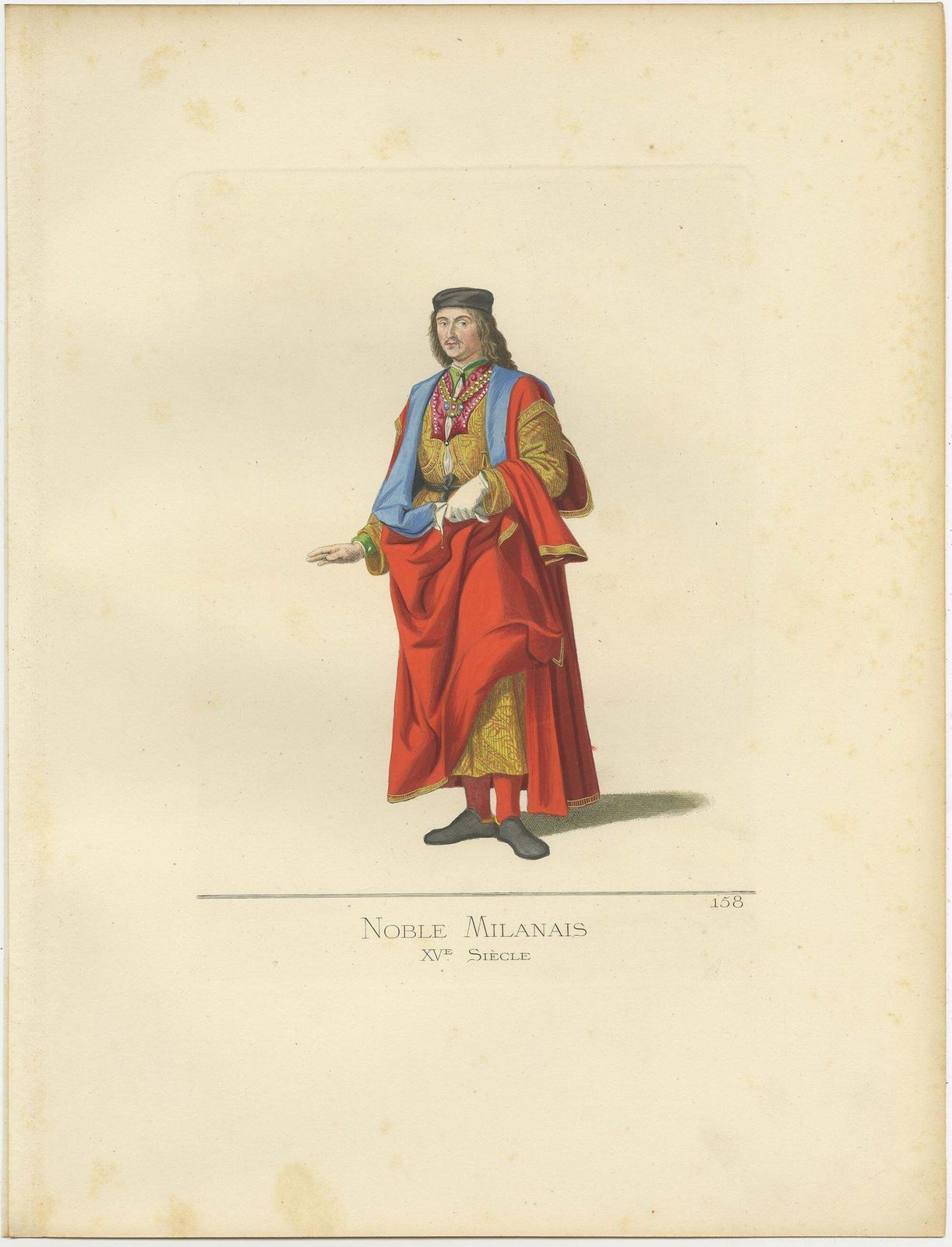 Antique Print Of A Nobleman From Milan, 15th Century, By Bonnard, 1860 photo furniture