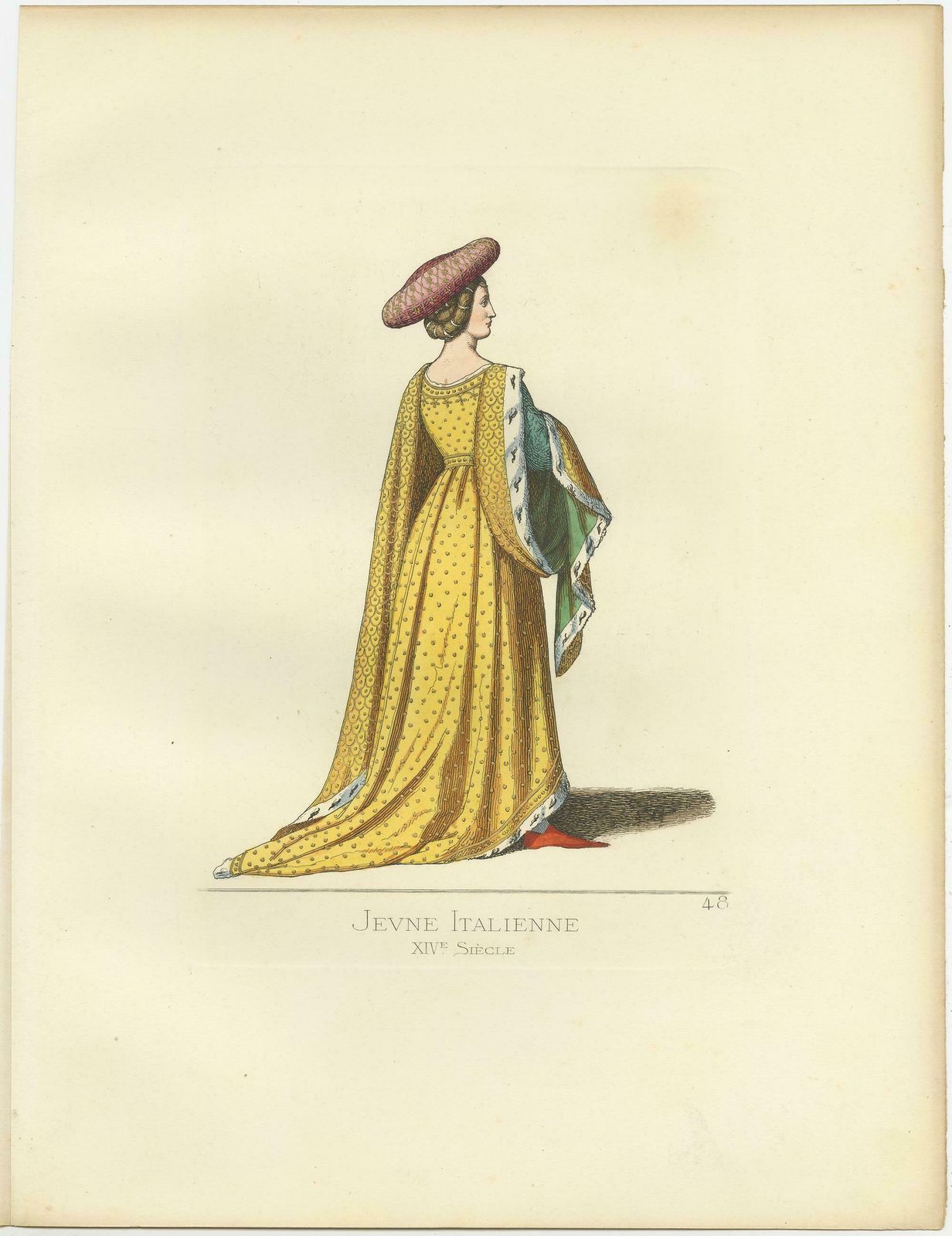 Antique Print Of A Young Italian Woman, 14th Century, By Bonnard, 1860 photo for sale