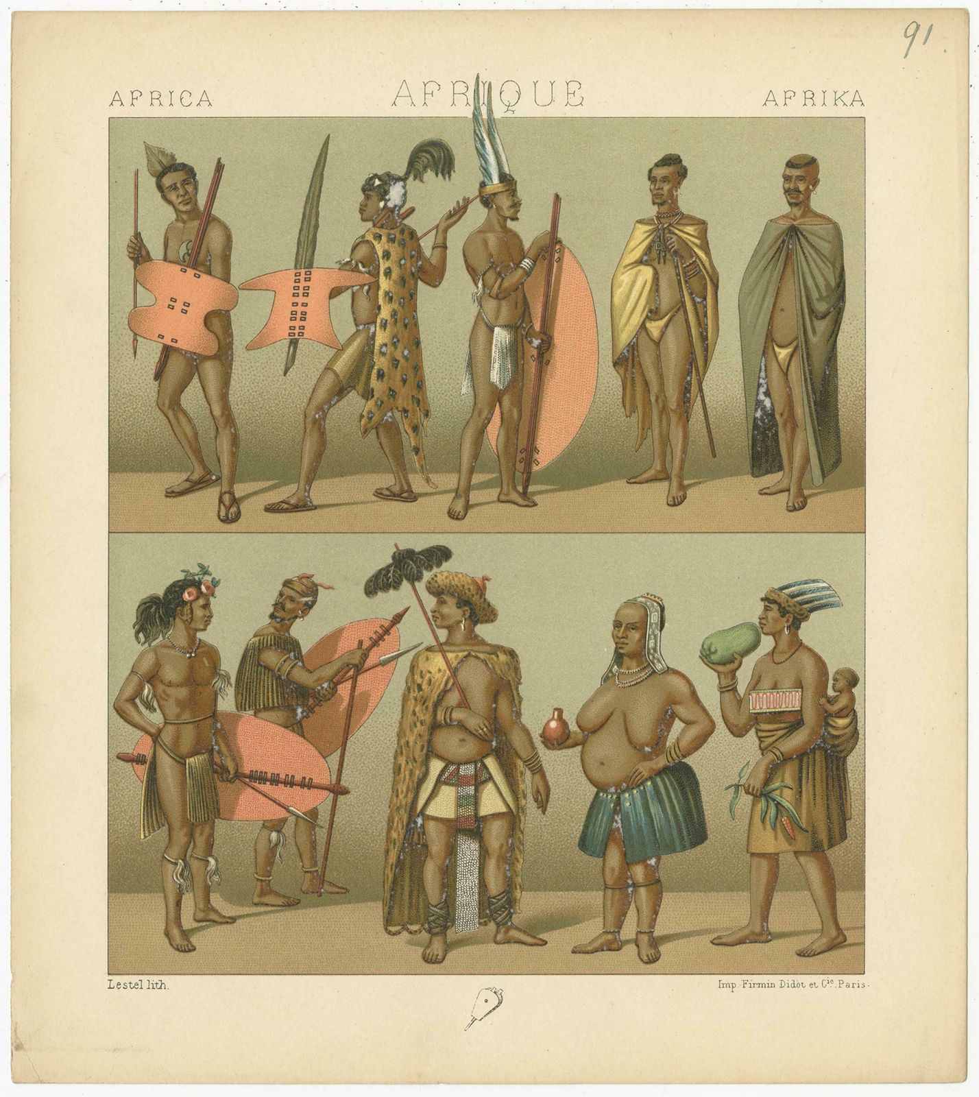 Pl. 91 Antique Print Of African Clothes Racinet, 'Circa 1880' photo furniture