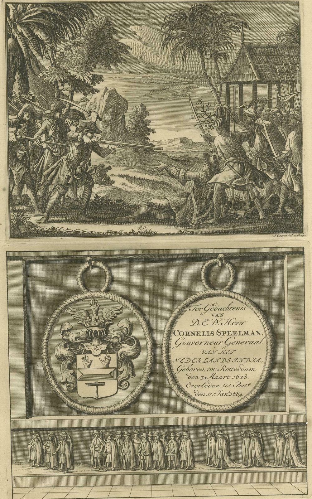 Antique Print Of Dutch Colonists By Valentijn '1726' photo furniture