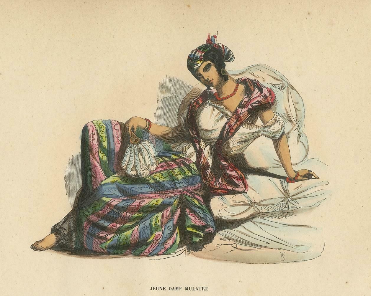 Antique Costume Print Of A Young Mulatta By Wahlen, 1843 photo furniture