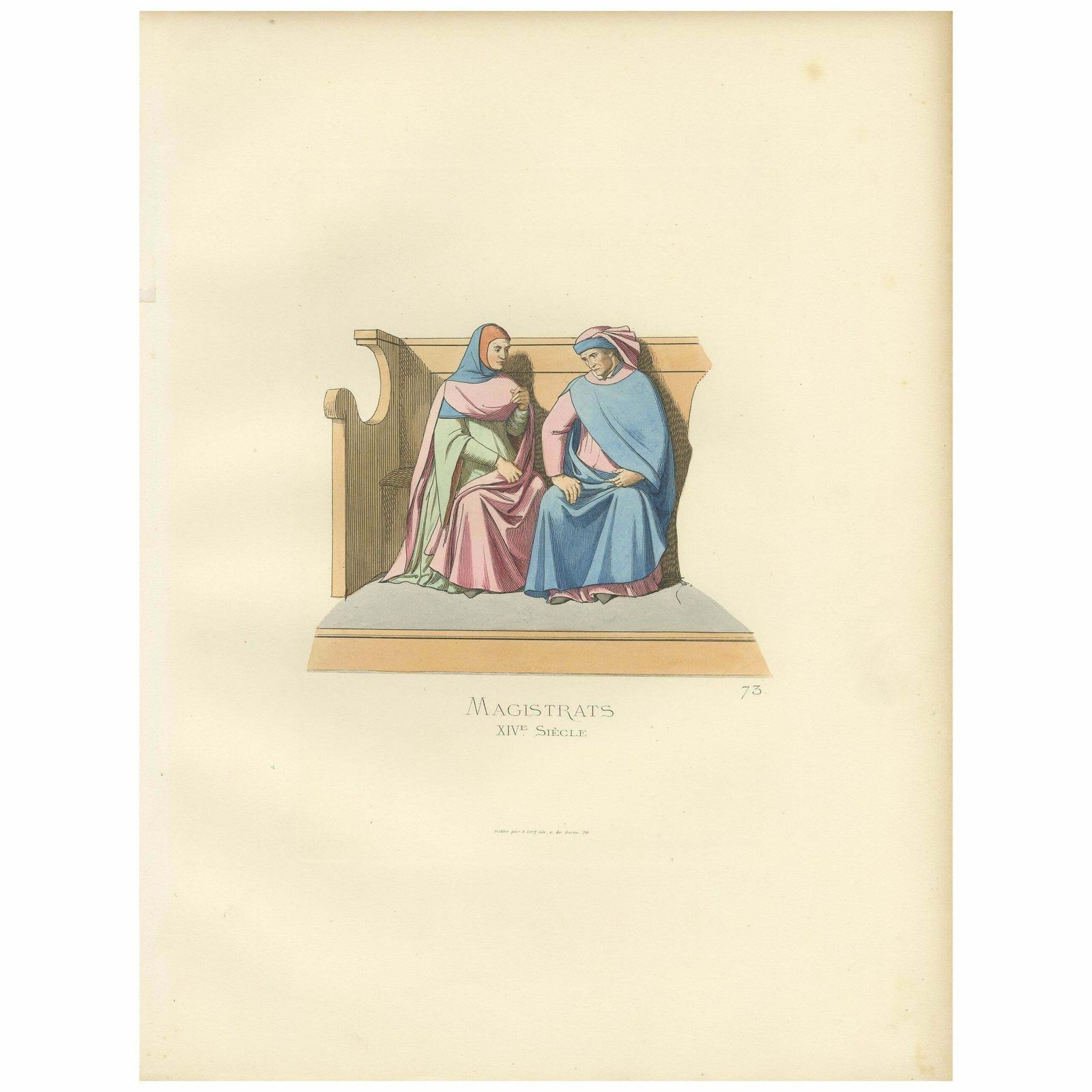 Antique Print Of Italian Magistrates, 14th Century, By Bonnard, 1860