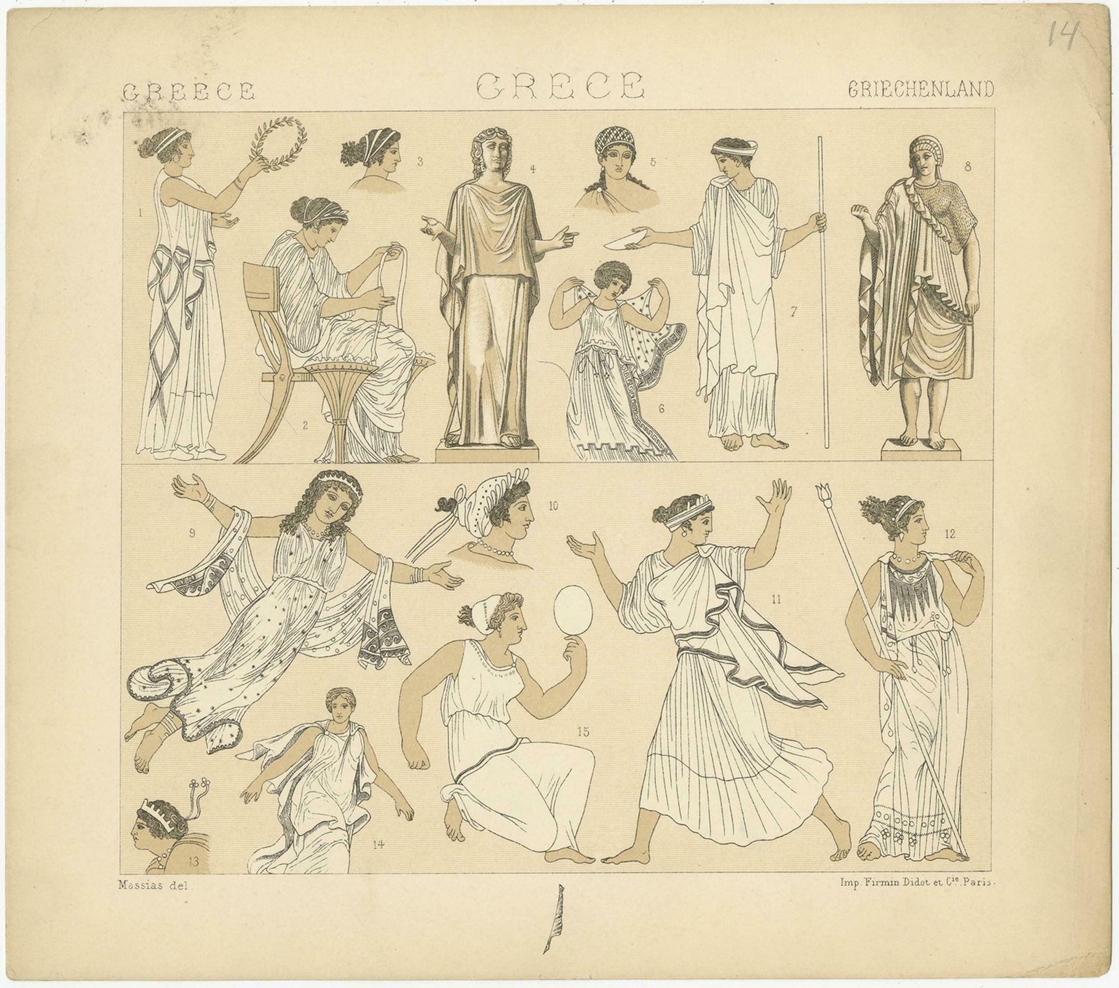 Pl. 14 Antique Print Of Greece Costumes By Racinet, 'Circa 1880' photo Art