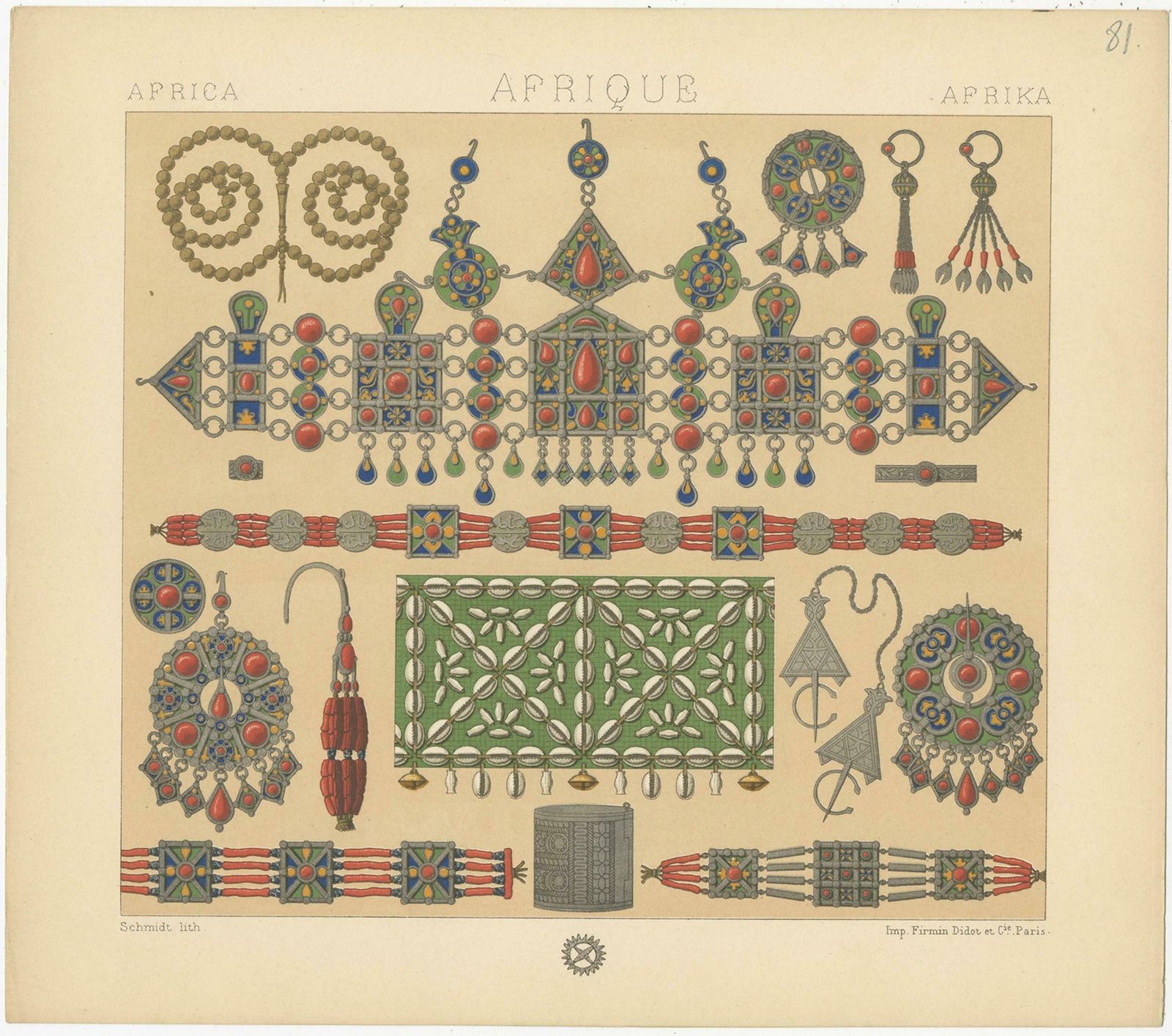 Pl. 81 Antique Print Of African Decorative Objects By Racinet, 'Circa 1880' photo furniture