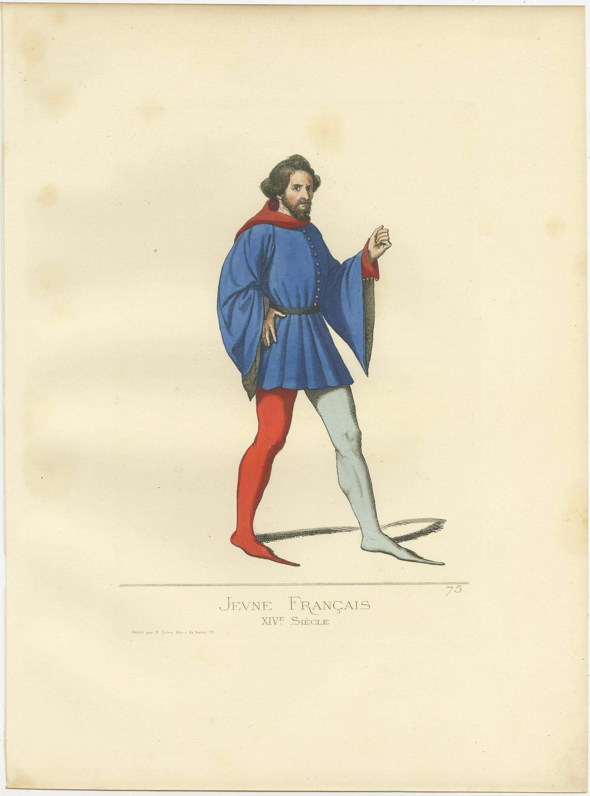 Antique Print Of A Young Frenchman, 14th Century, By Bonnard, 1860 photo furniture