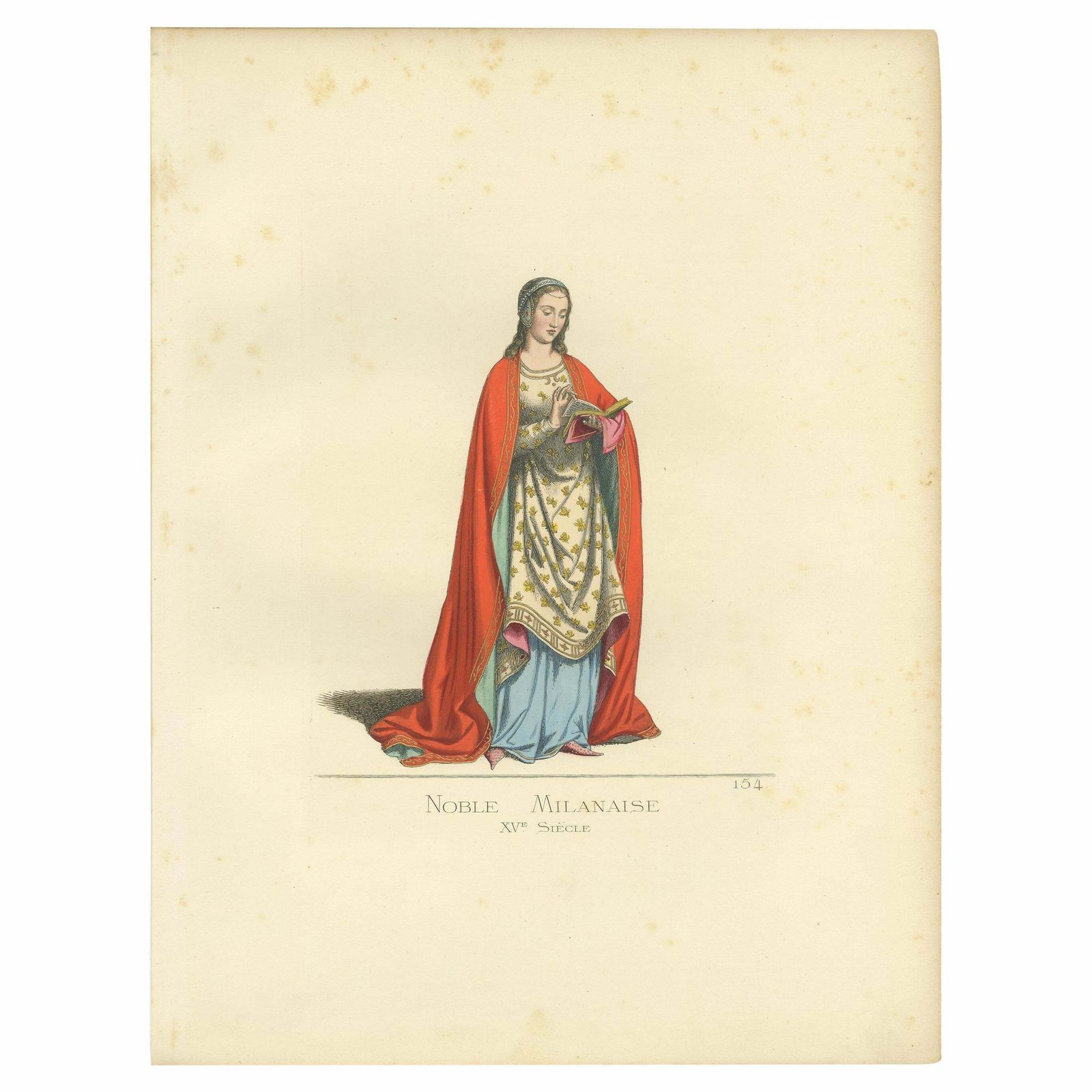 Antique Print Of A Noblewoman From Milan In Italy, By Bonnard, 1860