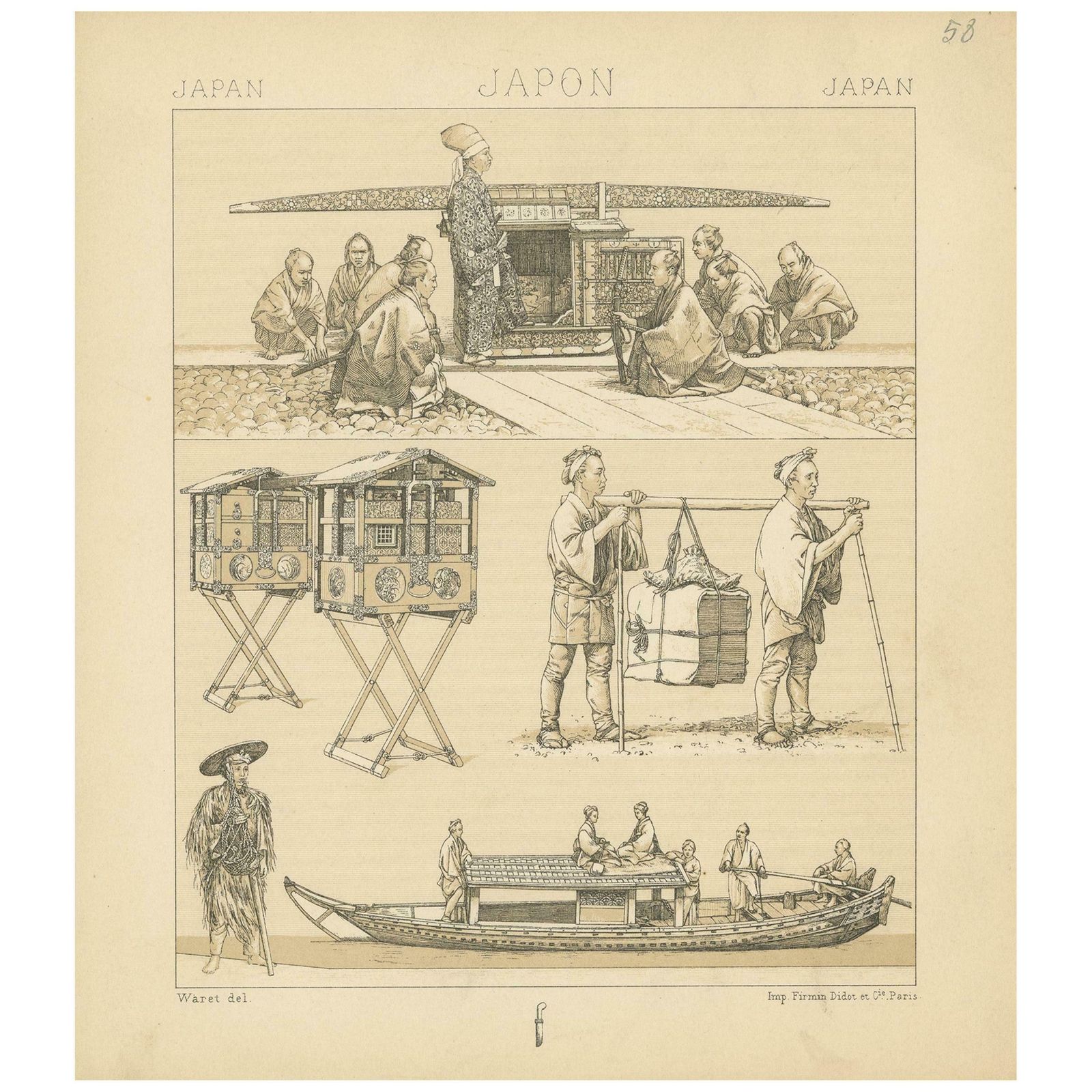 Antique Print Of Japanese Devices By Racinet, 'Circa 1880'